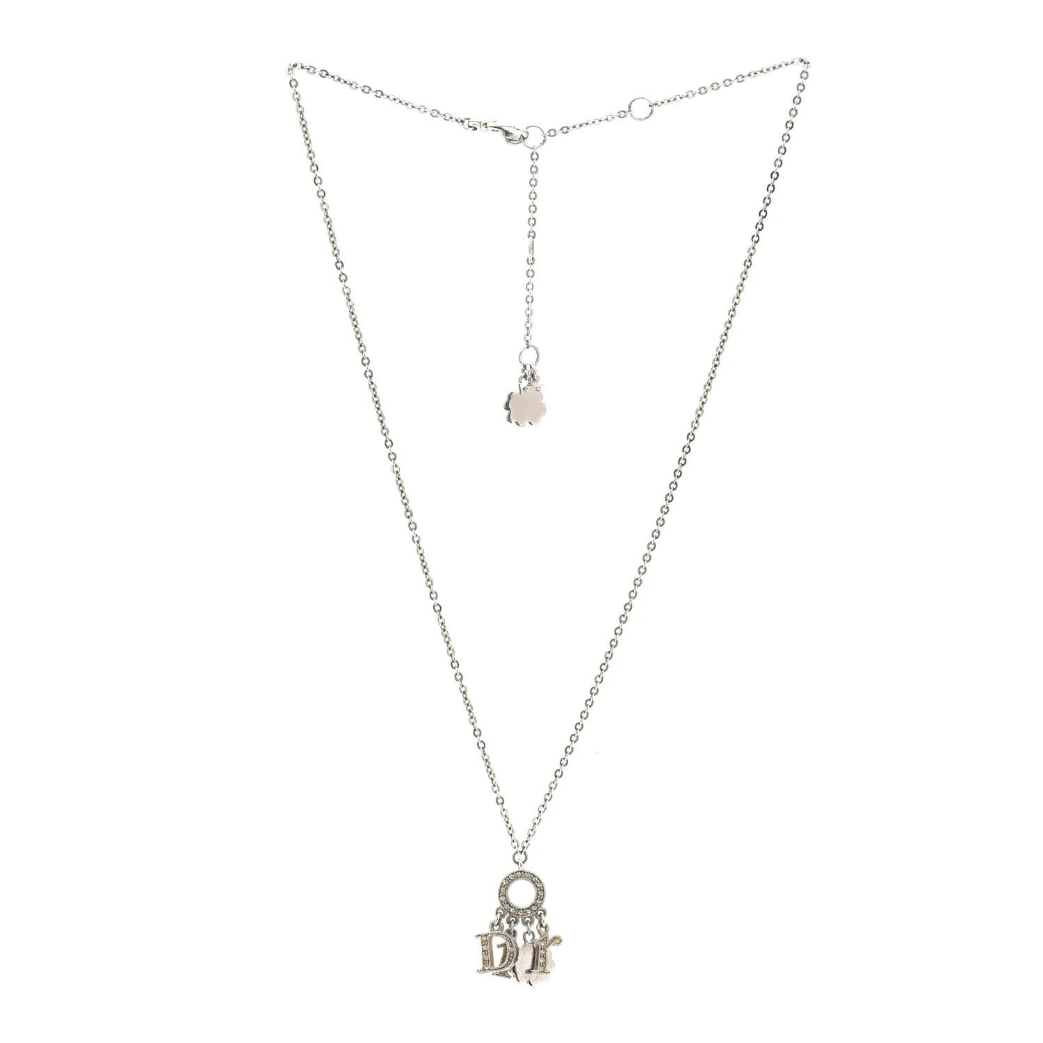 Metal Crystal Logo Clover Necklace Silver - Image 3