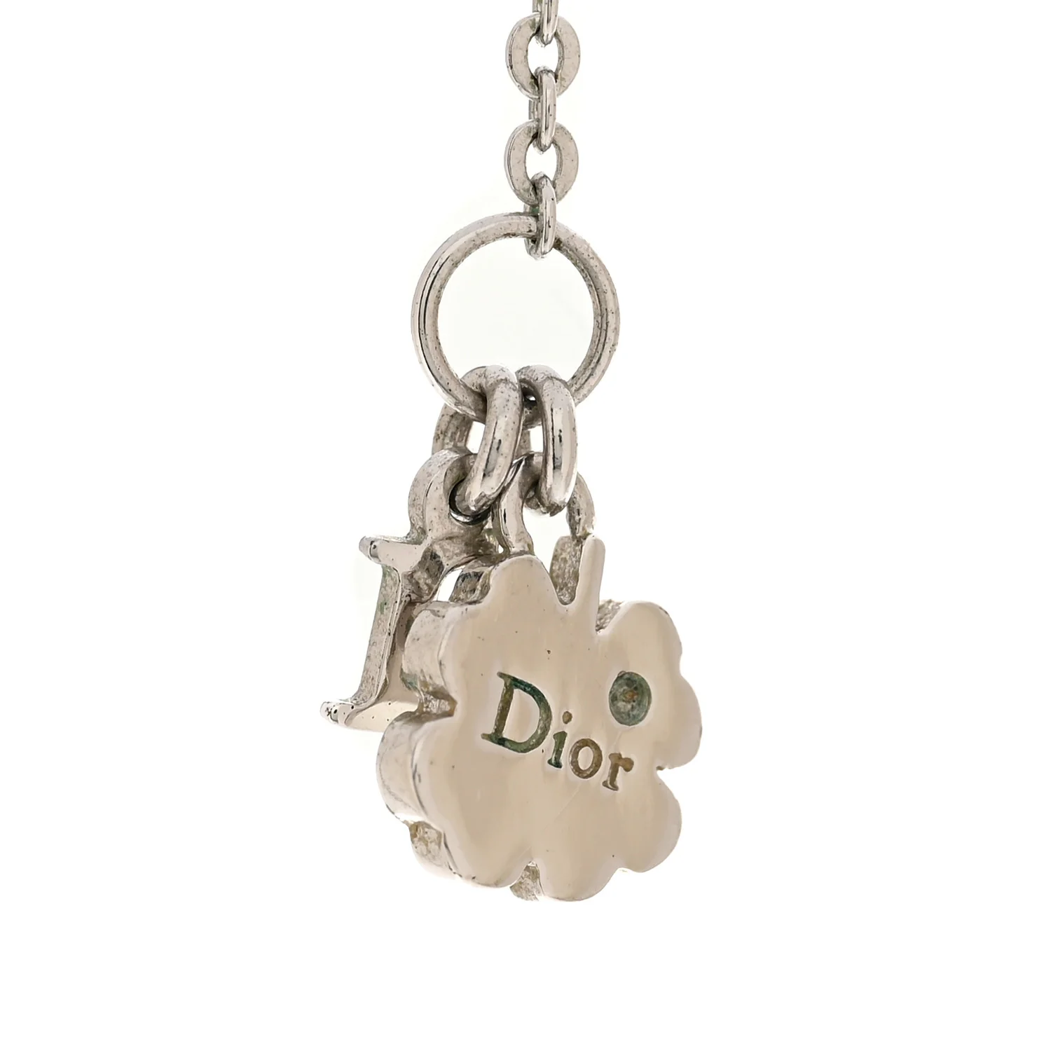 Metal Crystal Logo Clover Necklace Silver - Image 5