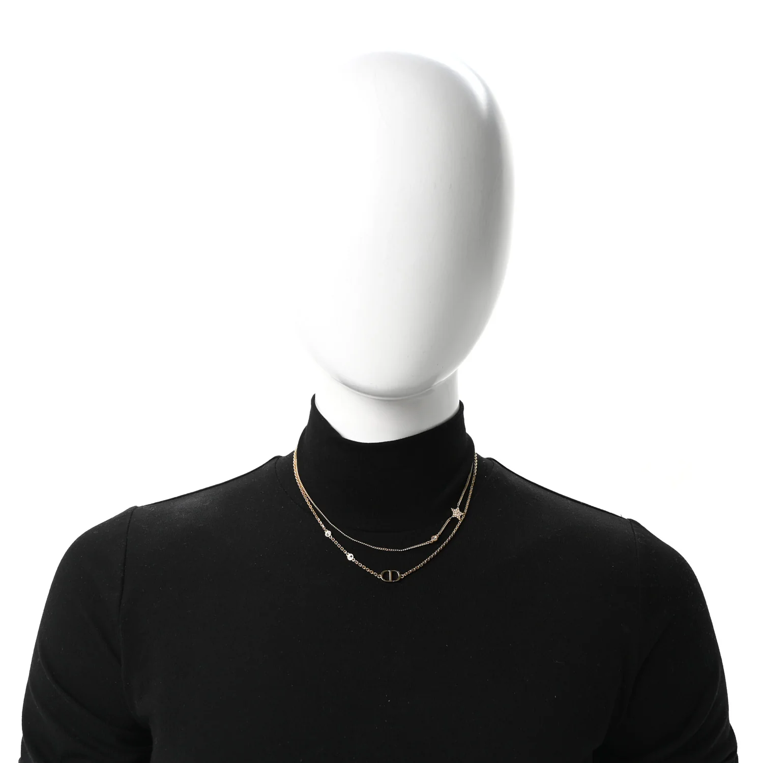 Metal Crystal Petit CD Double Necklace Gold - Image 2