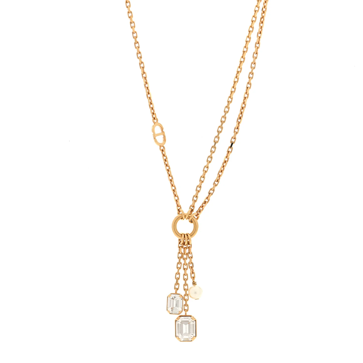 Metal Crystal Petit CD Drop Necklace Gold