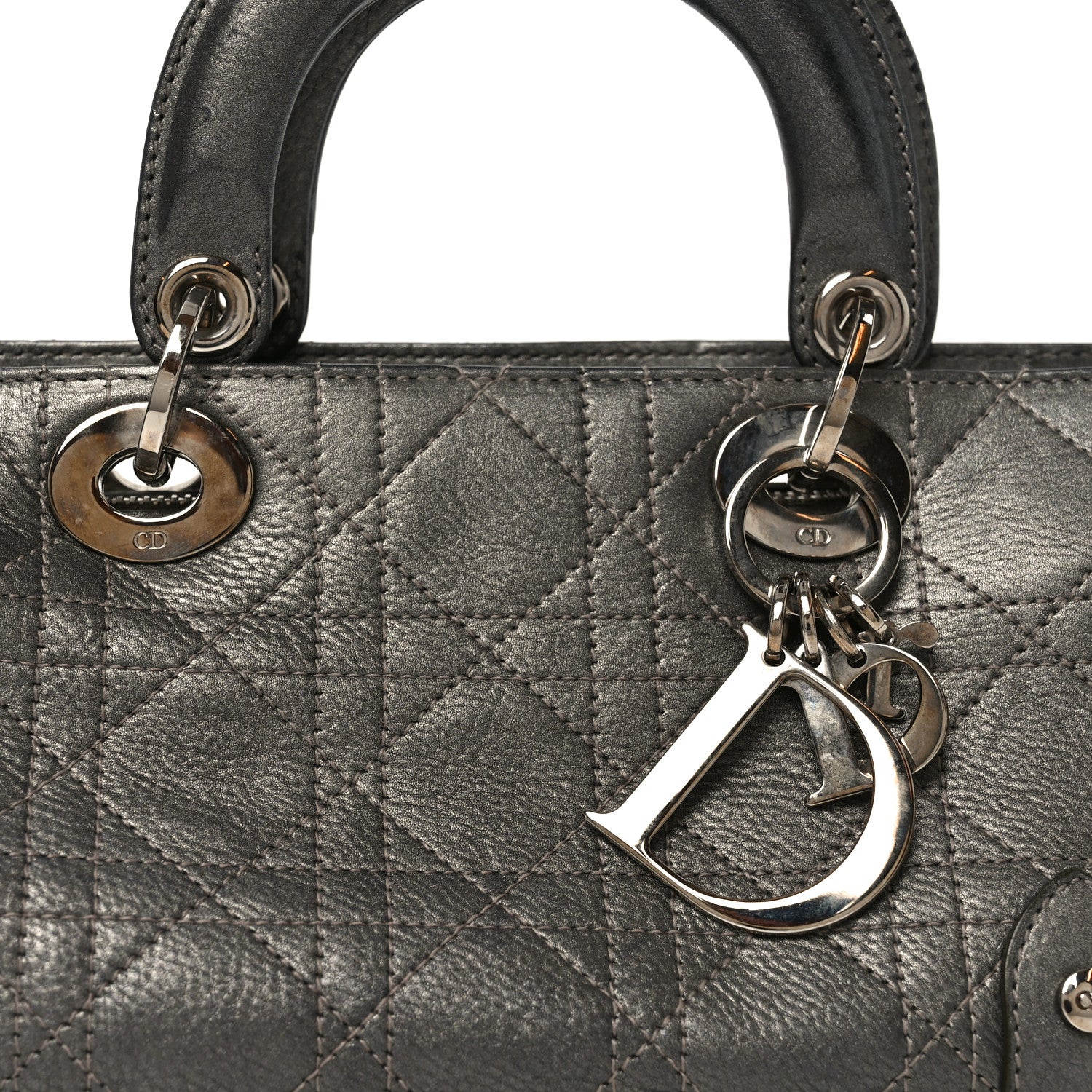 Metallic Calfskin Cannage Stitched Small East West Lady Dior Bronze - Image 8