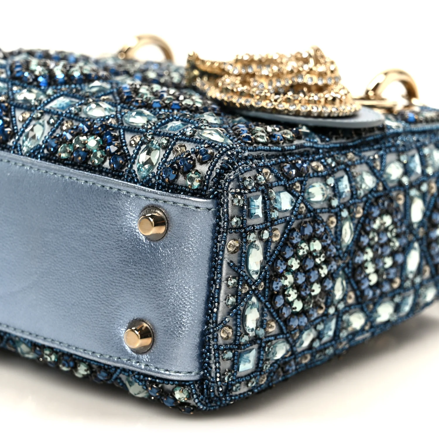Metallic Calfskin Satin Celestial Bead Embroidery Cannage Mini Lady Dior Blue - Image 10