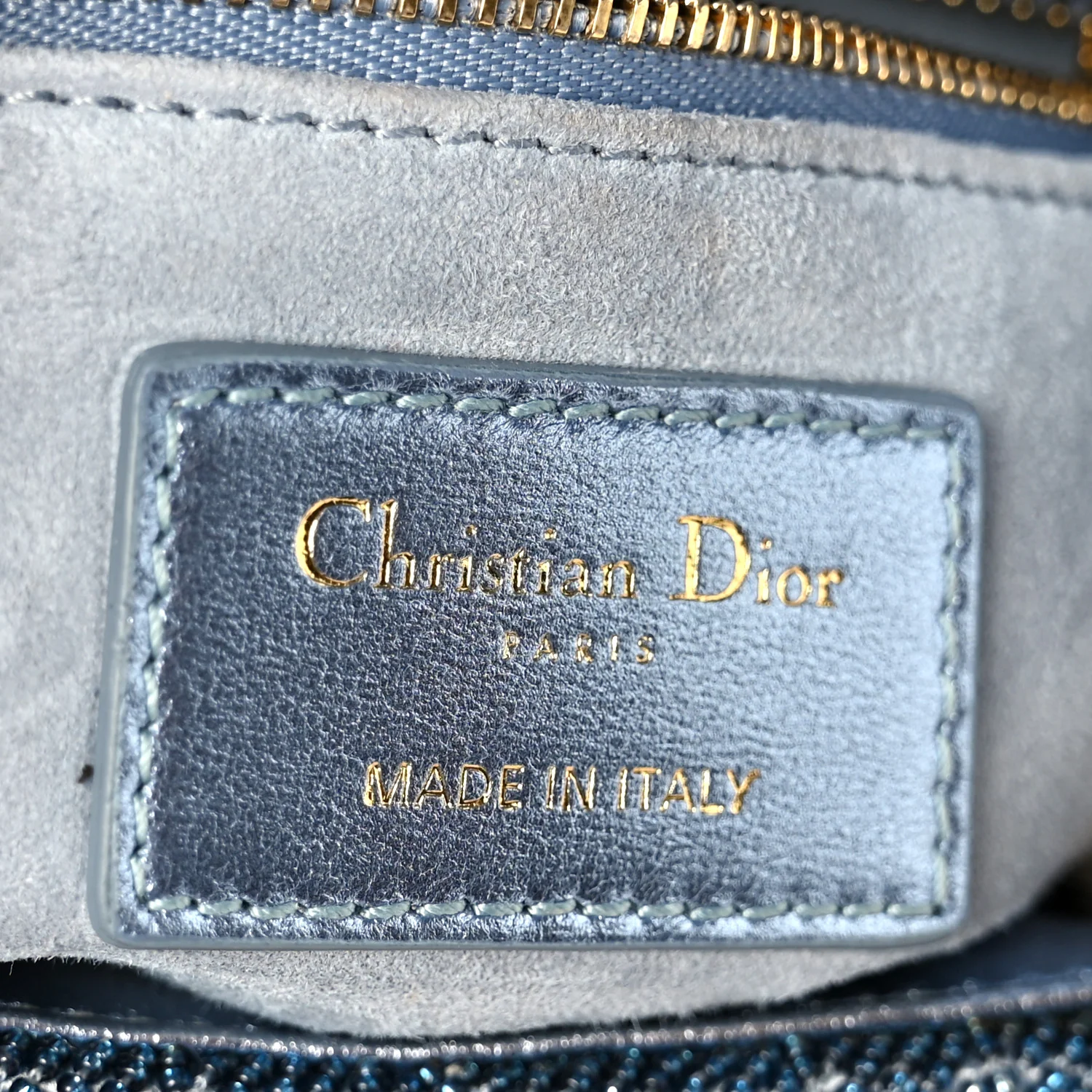 Metallic Calfskin Satin Celestial Bead Embroidery Cannage Mini Lady Dior Blue - Image 6
