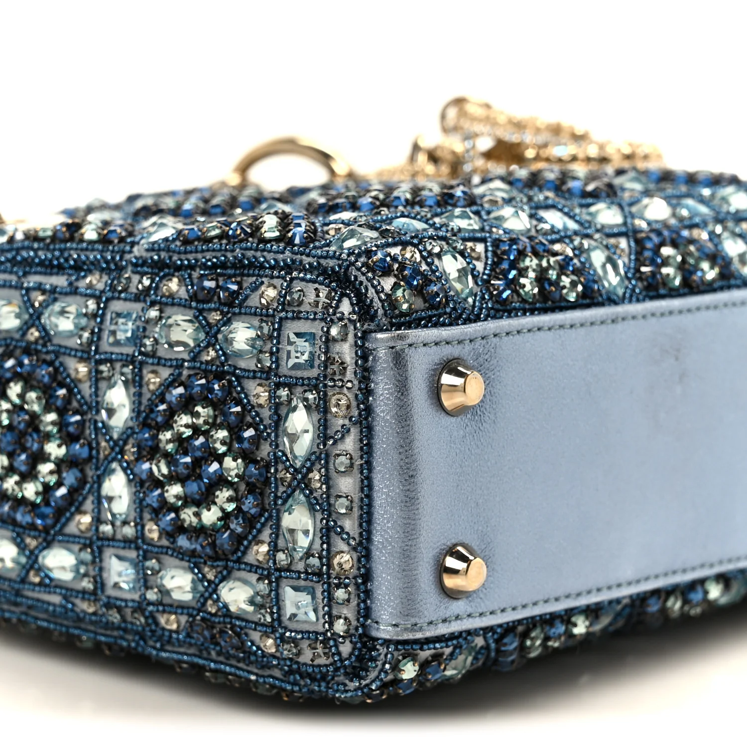 Metallic Calfskin Satin Celestial Bead Embroidery Cannage Mini Lady Dior Blue - Image 9