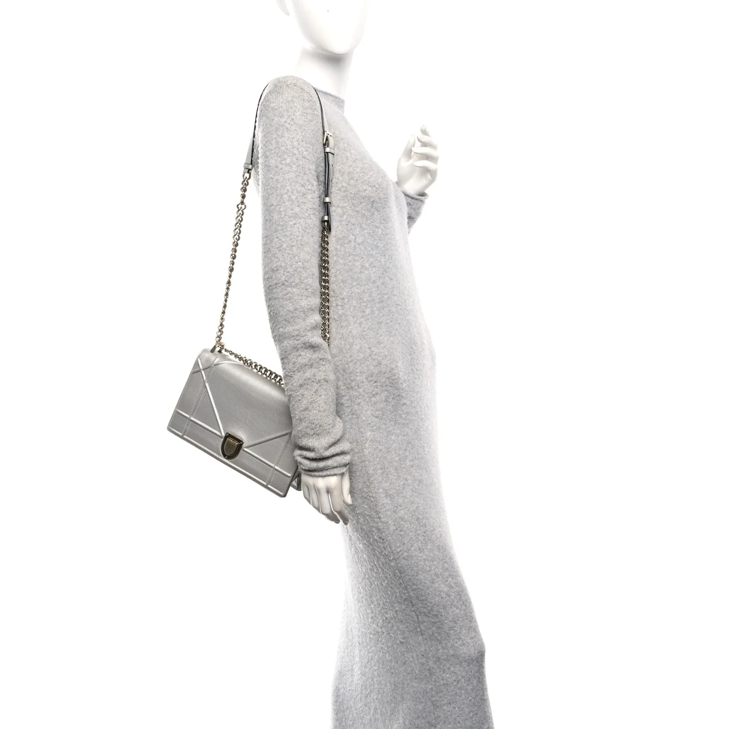 Metallic Grained Calfskin Medium Diorama Flap Bag Silver - Image 2