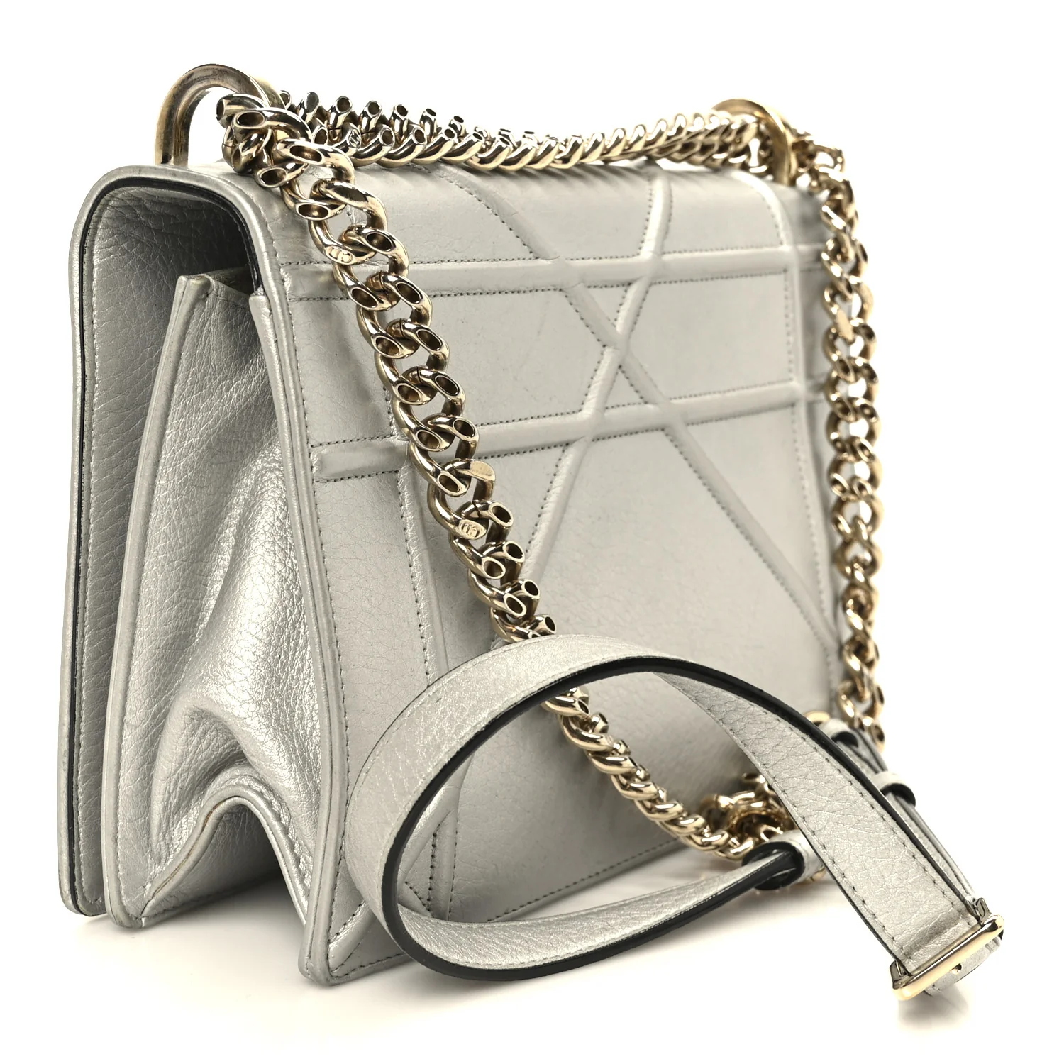 Metallic Grained Calfskin Medium Diorama Flap Bag Silver - Image 3