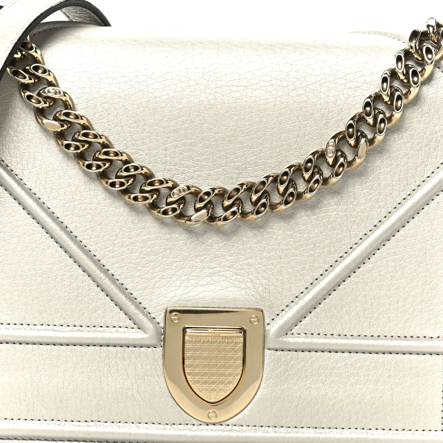 Metallic Grained Calfskin Medium Diorama Flap Bag Silver - Image 8