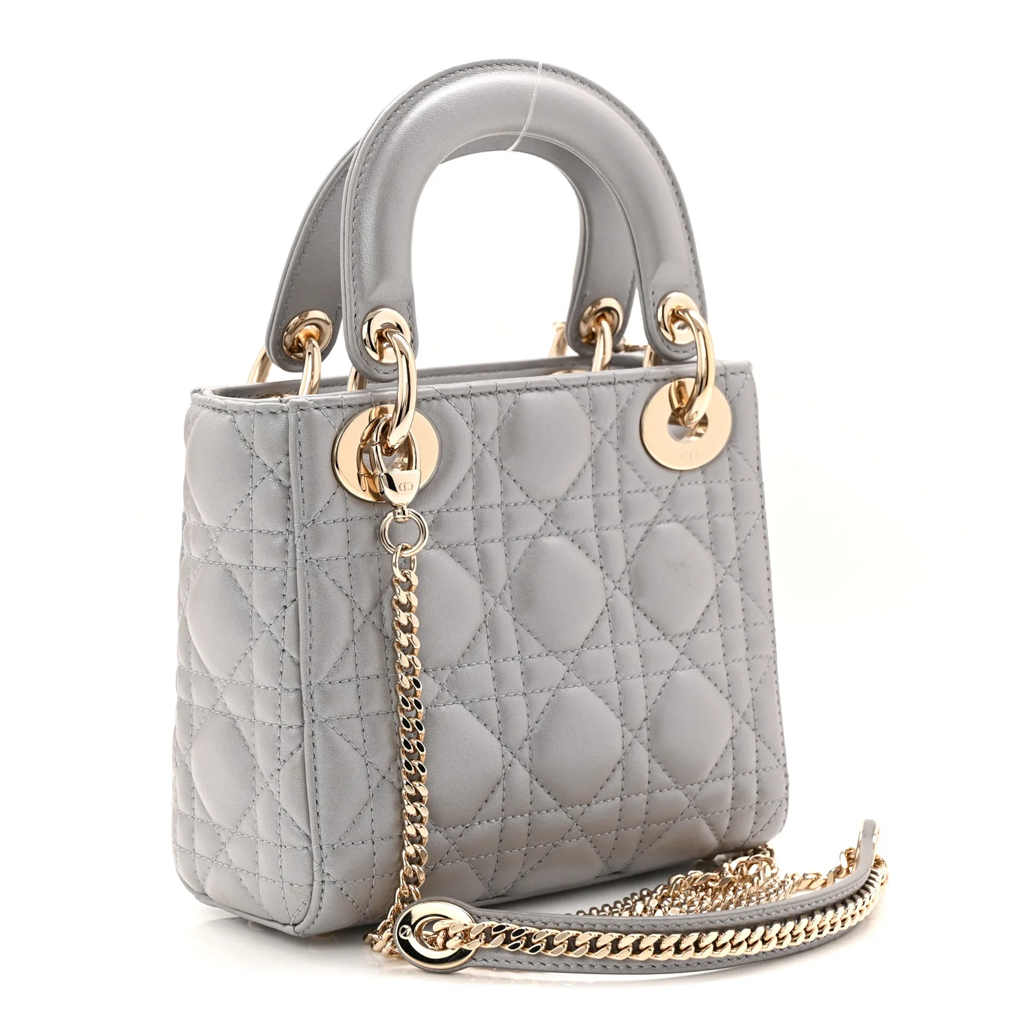 Metallic Lambskin Cannage Mini Lady Dior Grey - Image 3