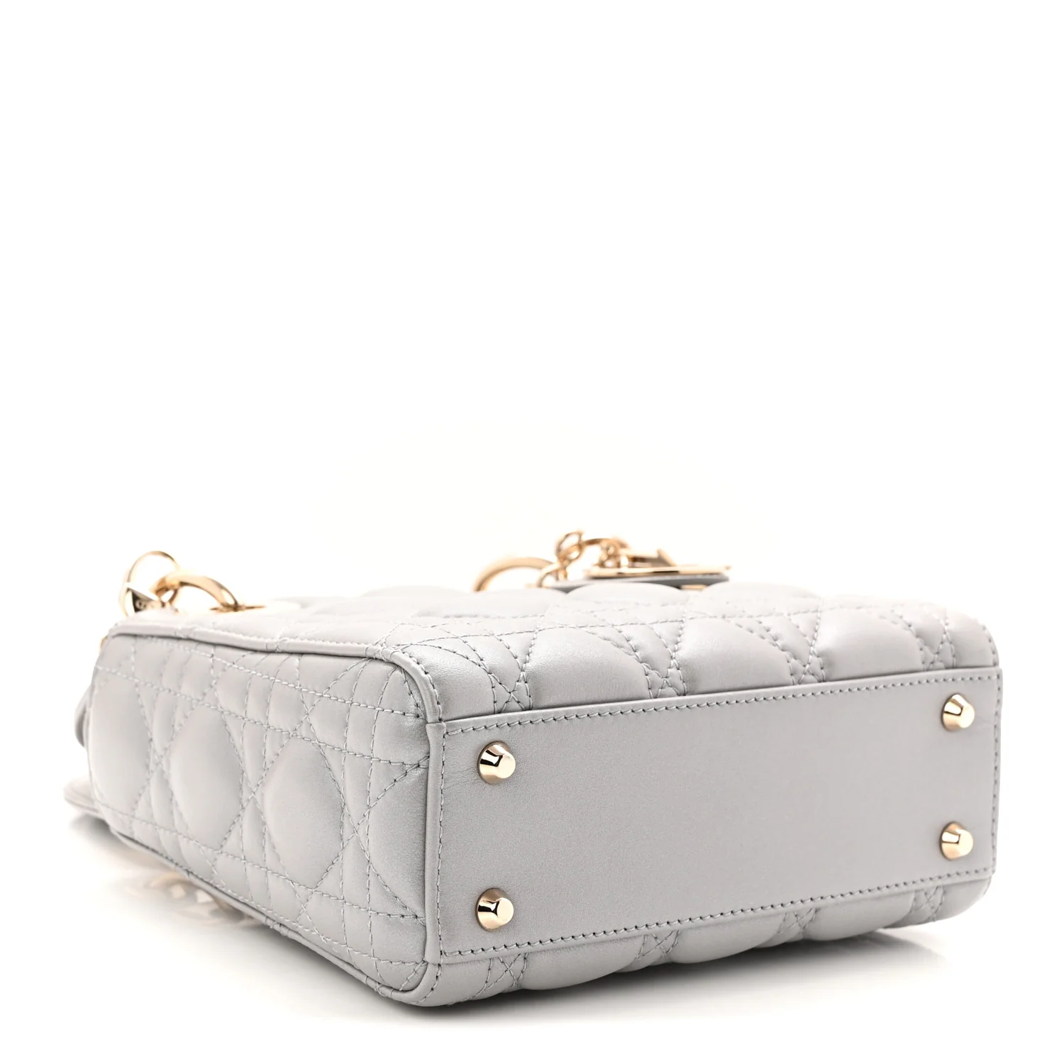 Metallic Lambskin Cannage Mini Lady Dior Grey - Image 4