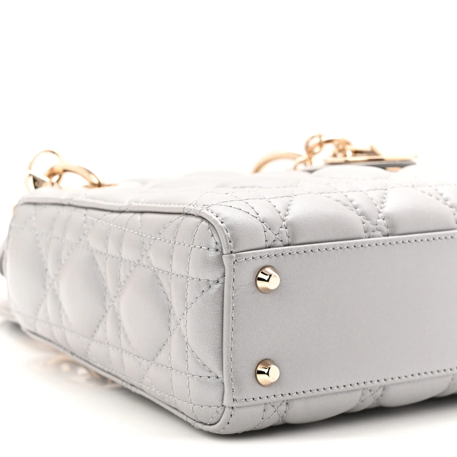 Metallic Lambskin Cannage Mini Lady Dior Grey - Image 9