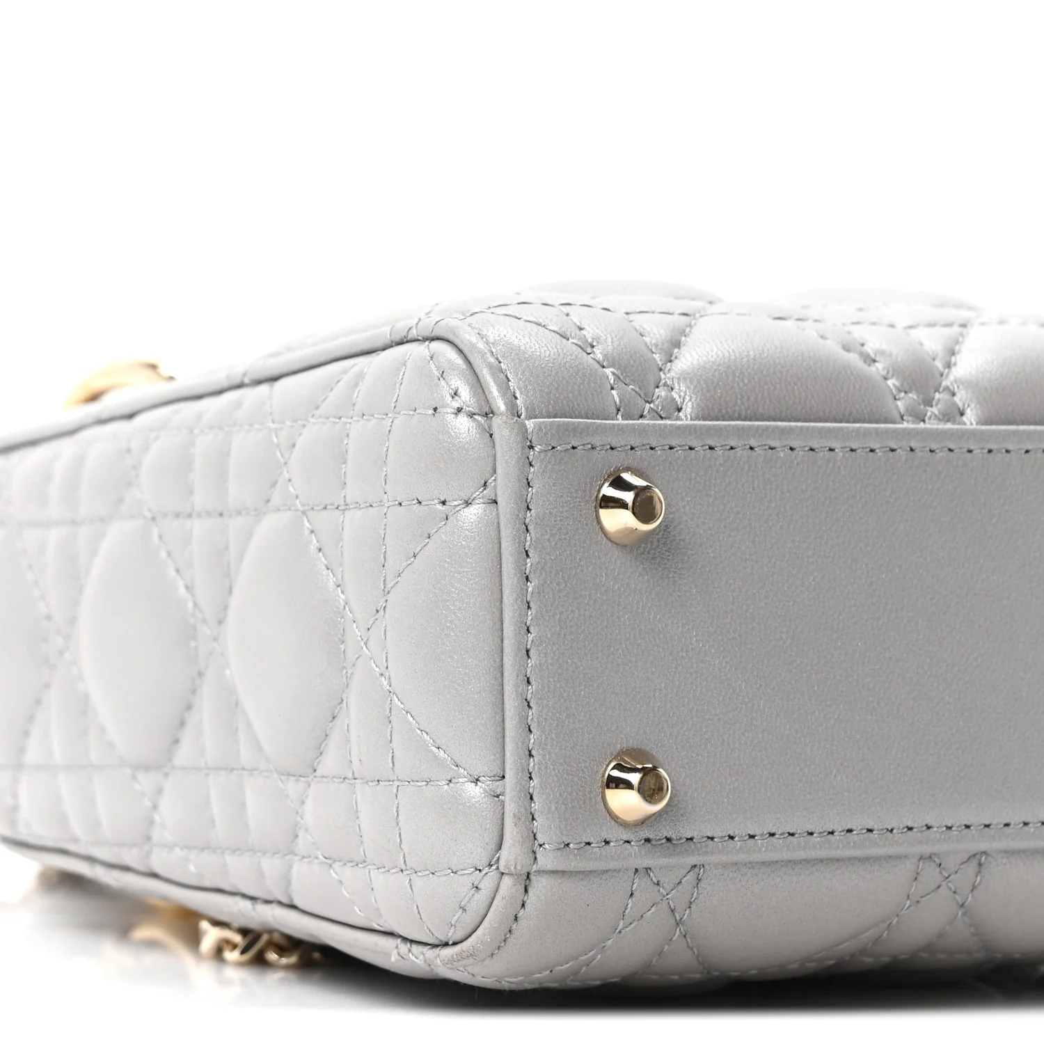 Metallic Lambskin Cannage Mini Lady Dior Grey - Image 17