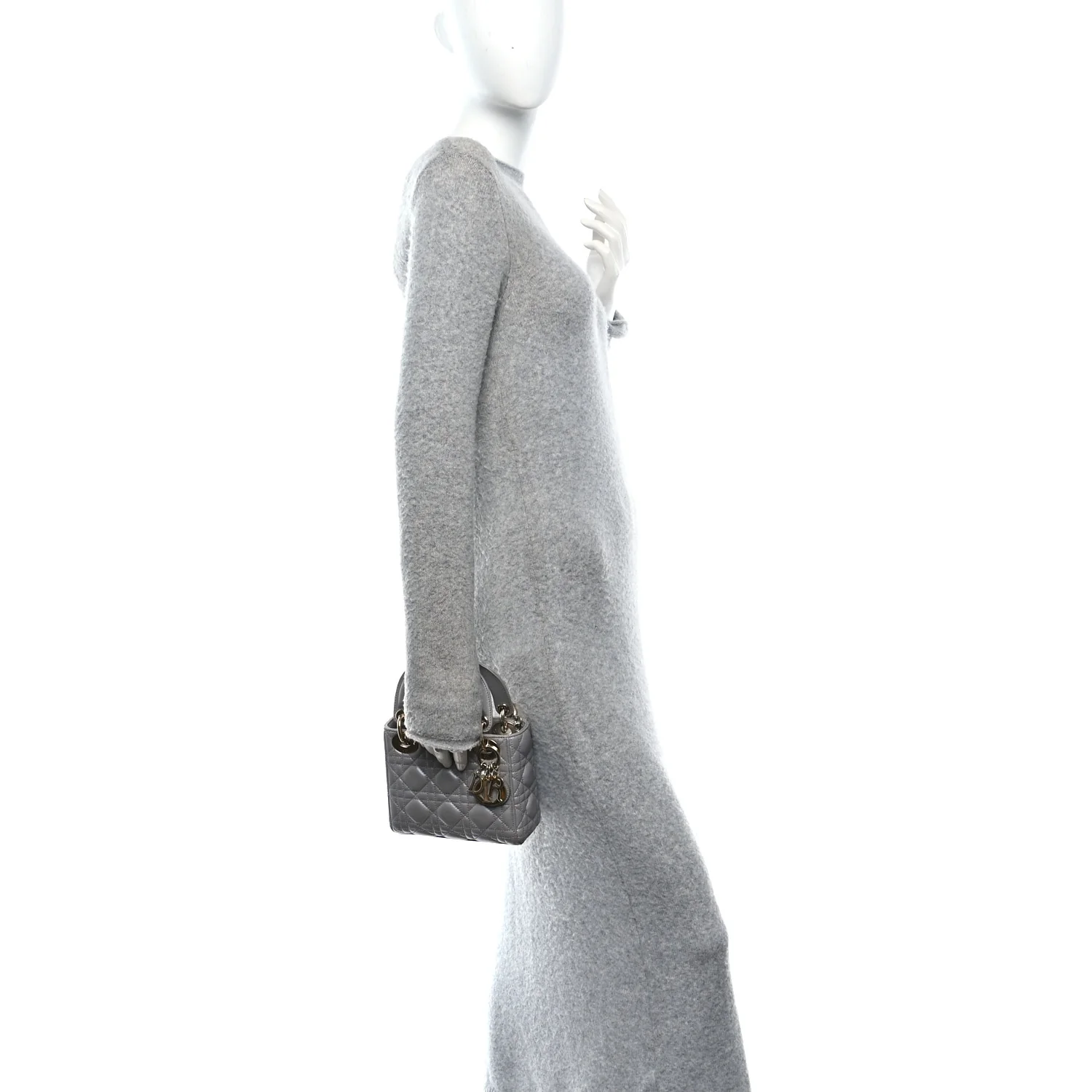 Metallic Lambskin Cannage Mini Lady Dior Grey - Image 3