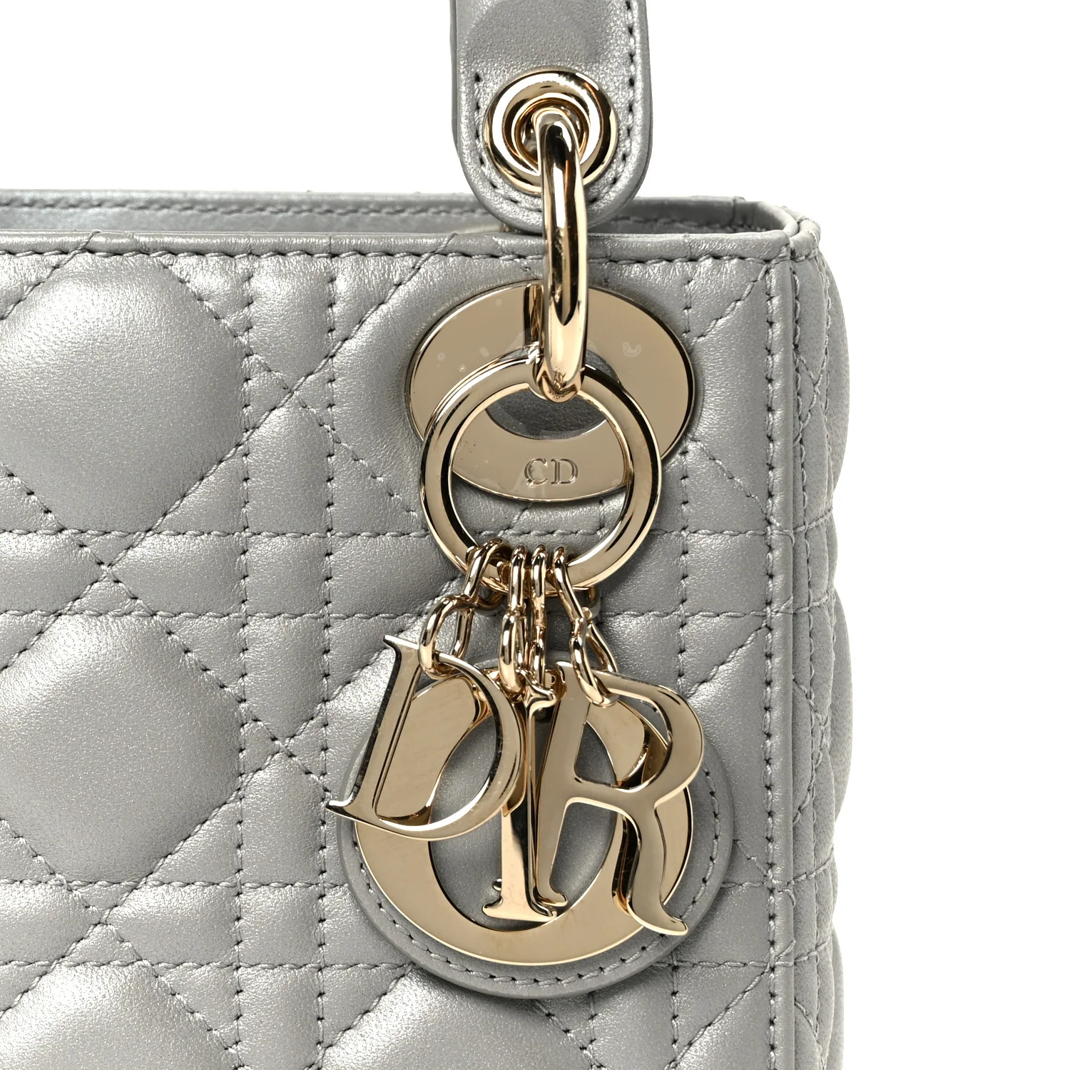 Metallic Lambskin Cannage Mini Lady Dior Grey - Image 7