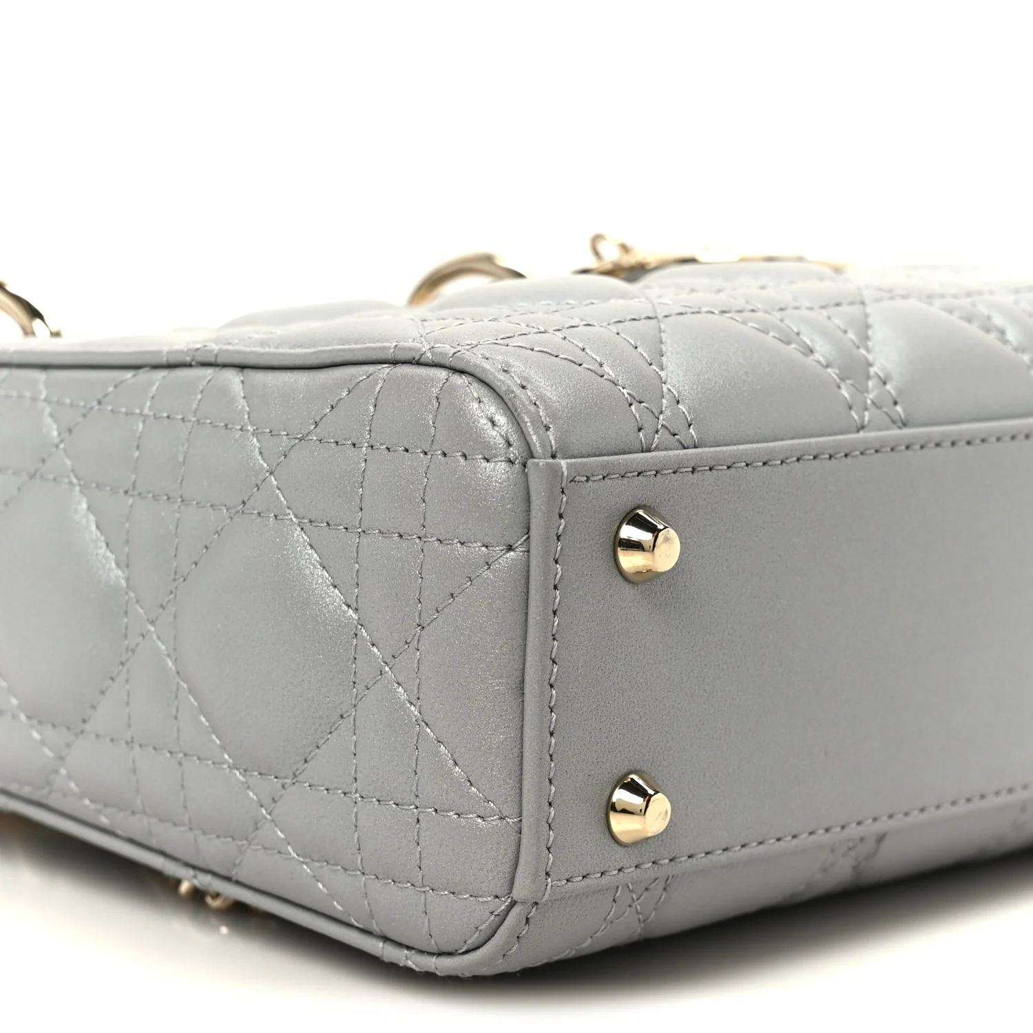 Metallic Lambskin Cannage Mini Lady Dior Grey - Image 8