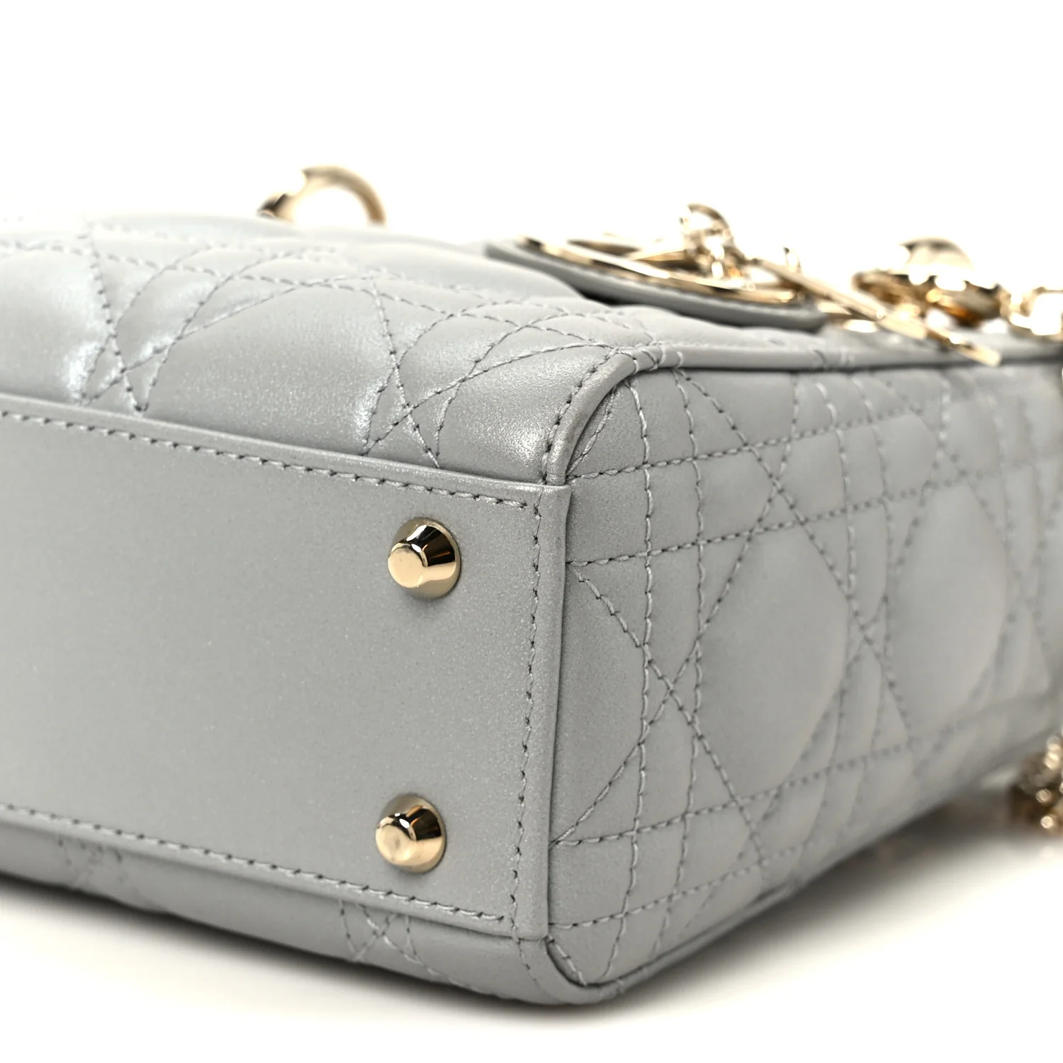 Metallic Lambskin Cannage Mini Lady Dior Grey - Image 9