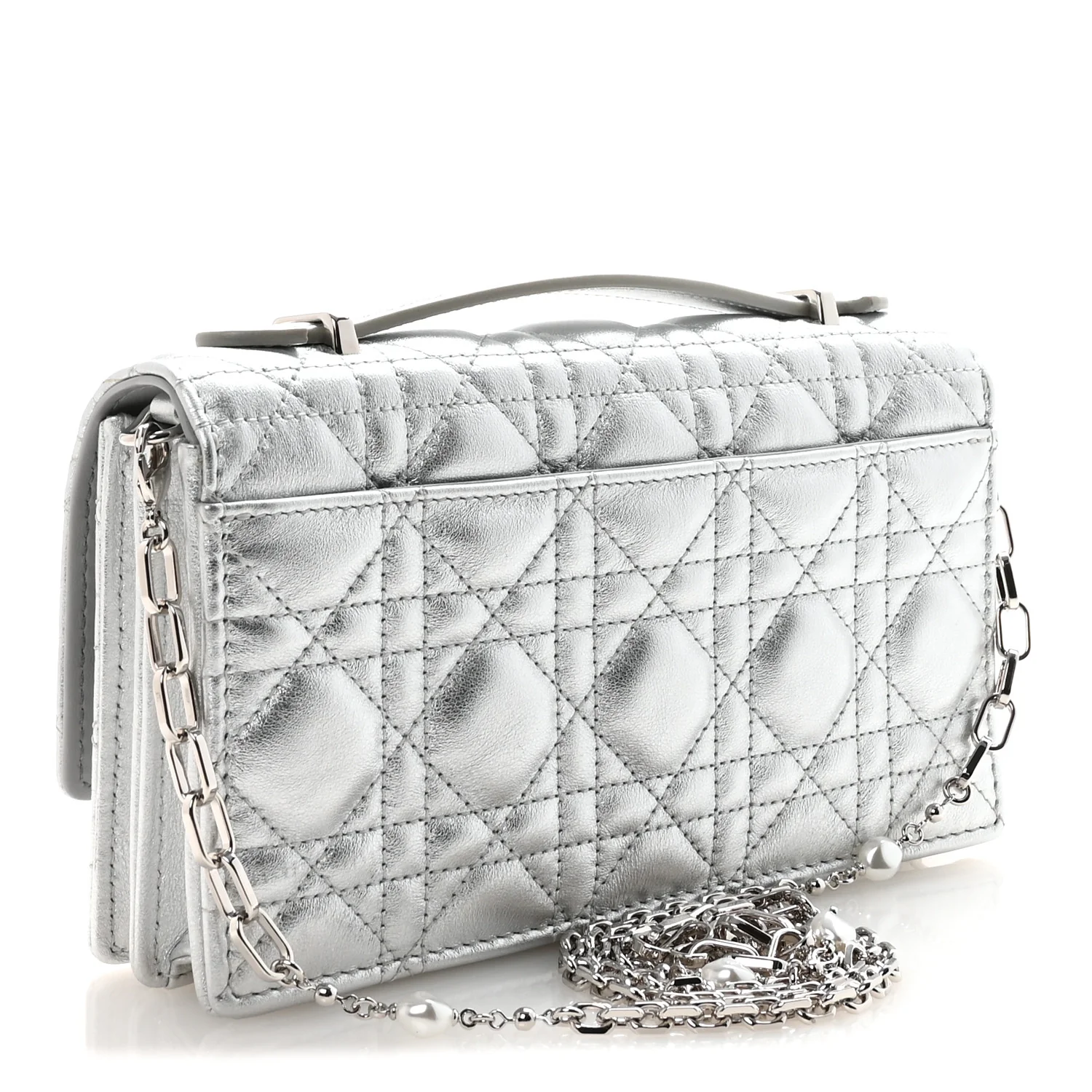Metallic Lambskin Cannage Mini My Dior Top Handle Clutch Silver - Image 3