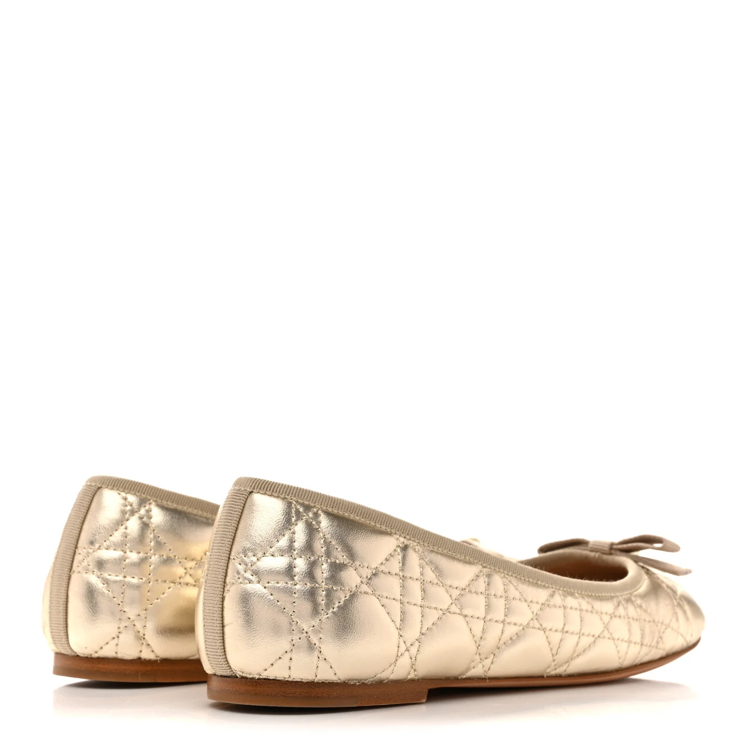 Metallic Lambskin Cannage Pearl Bow Ballet Flats 38 Pale Gold - Image 5