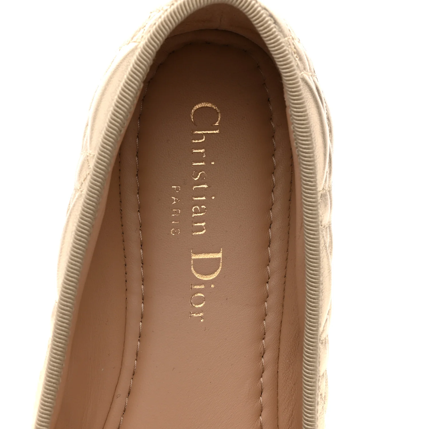 Metallic Lambskin Cannage Pearl Bow Ballet Flats 38 Pale Gold - Image 6