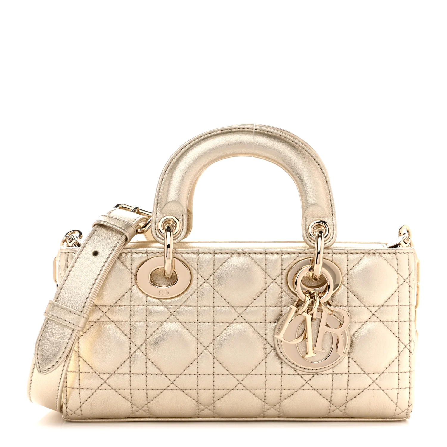 Metallic Lambskin Cannage Small Lady D-Joy Gold
