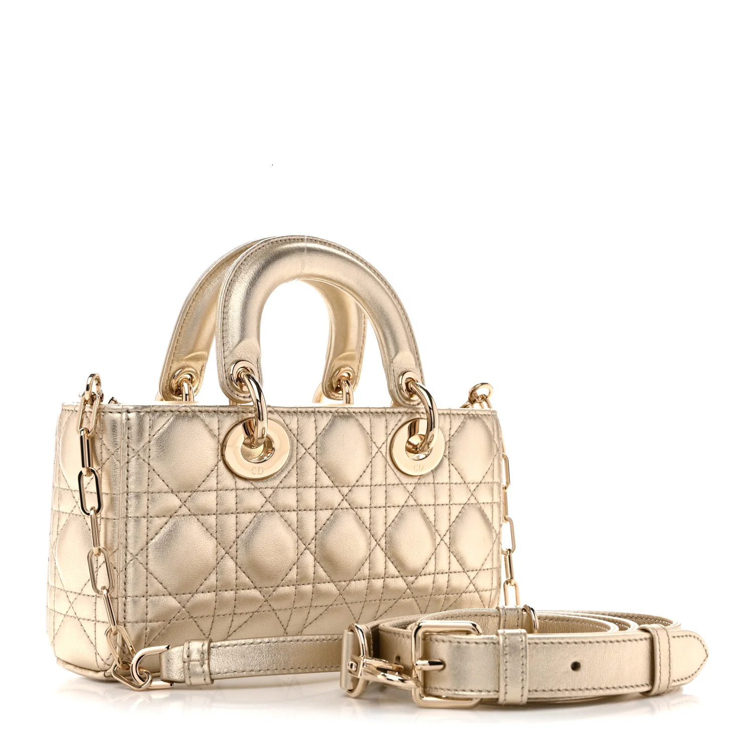 Metallic Lambskin Cannage Small Lady D-Joy Gold - Image 2