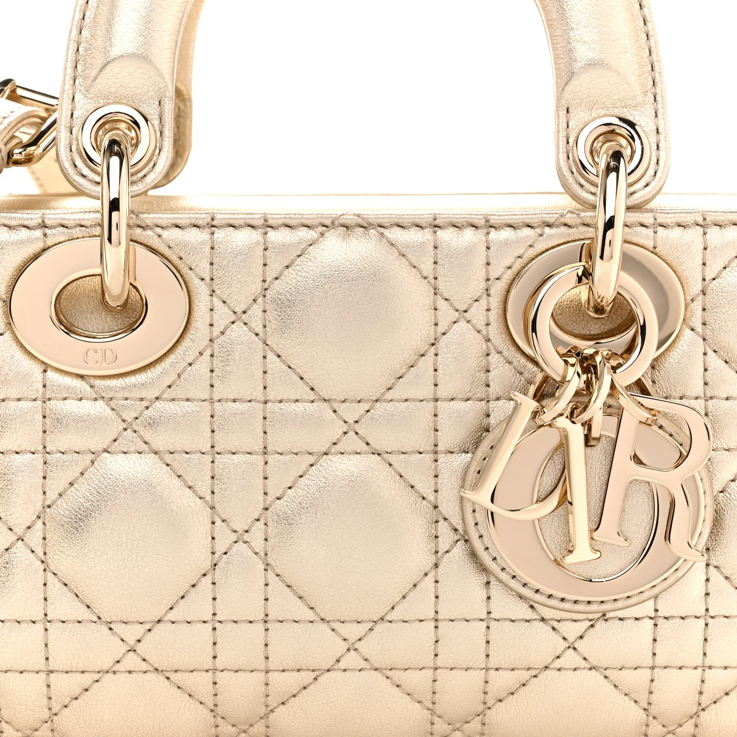Metallic Lambskin Cannage Small Lady D-Joy Gold - Image 7