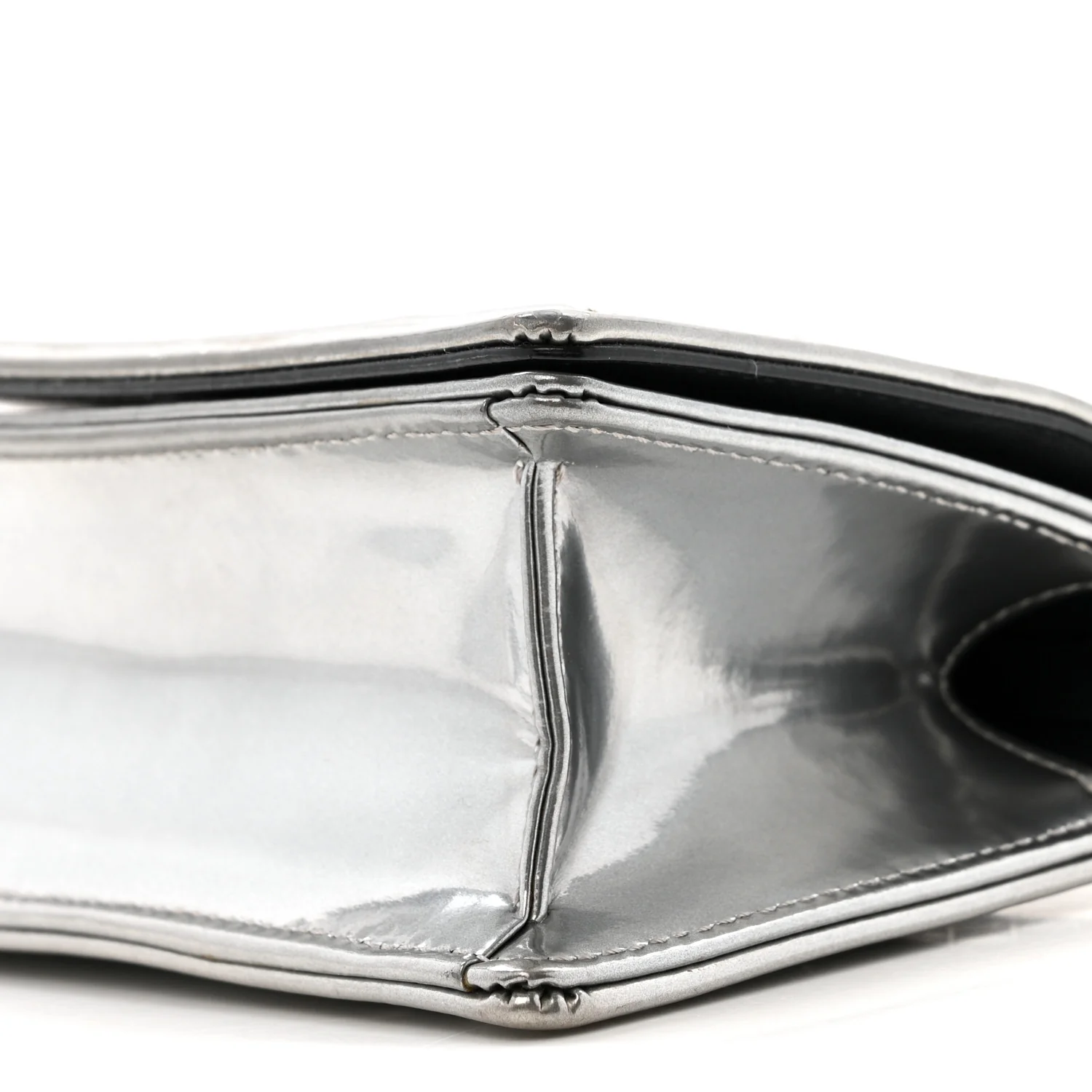 Metallic Patent Micro-Cannage Baby Diorama Flap Bag Silver - Image 11