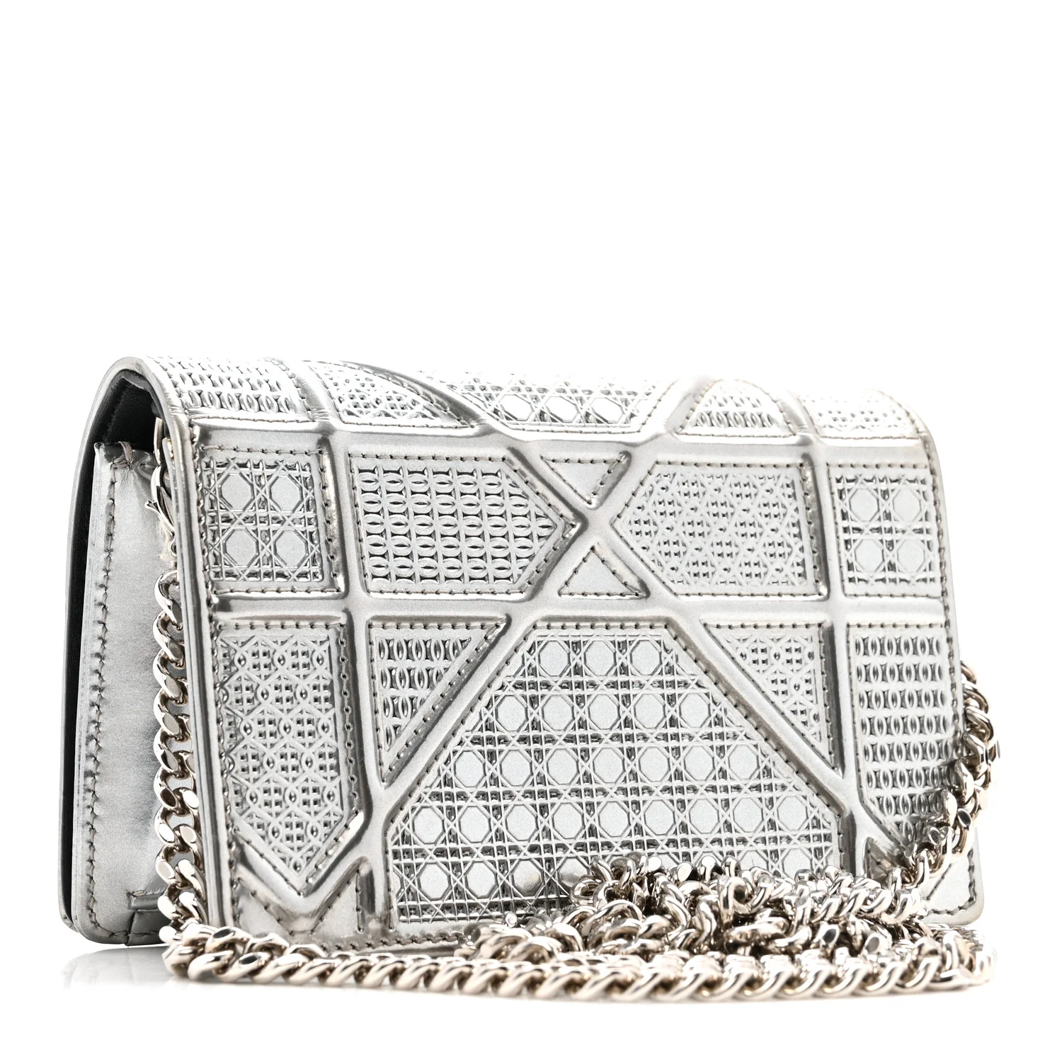 Metallic Patent Micro-Cannage Baby Diorama Flap Bag Silver - Image 3