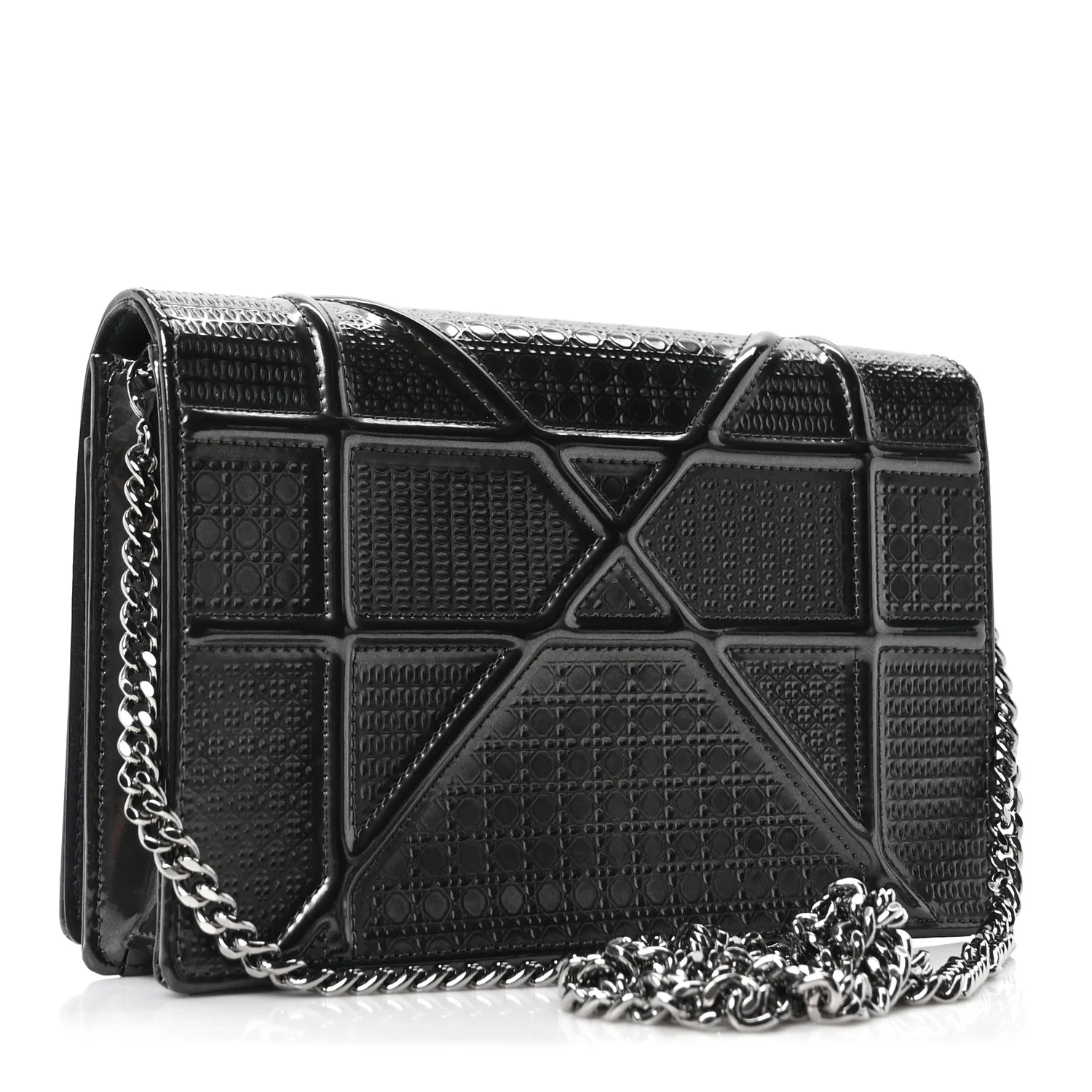 Metallic Patent Micro-Cannage Diorama Wallet on Chain Pouch Onyx Black - Image 3