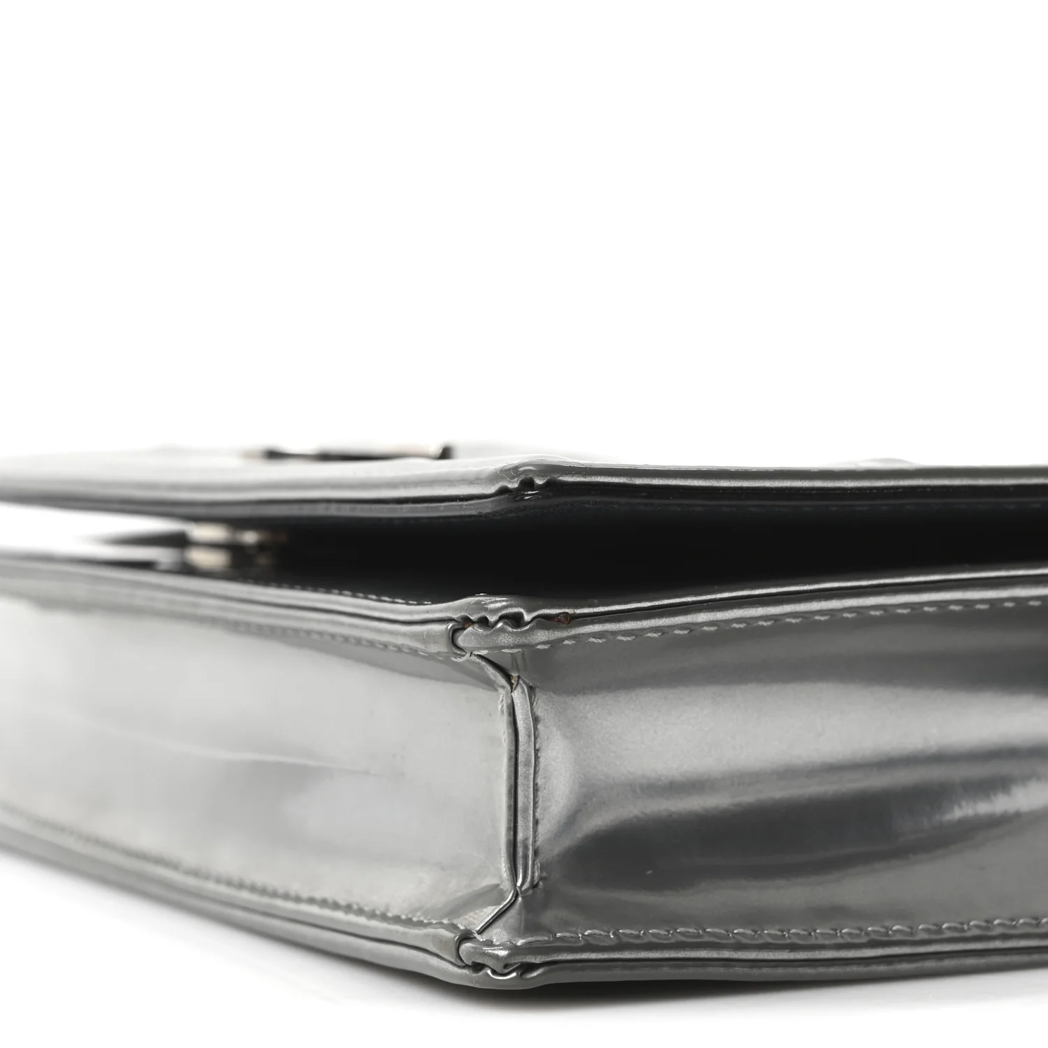 Metallic Patent Micro-Cannage Diorama Wallet on Chain Pouch Silver - Image 10