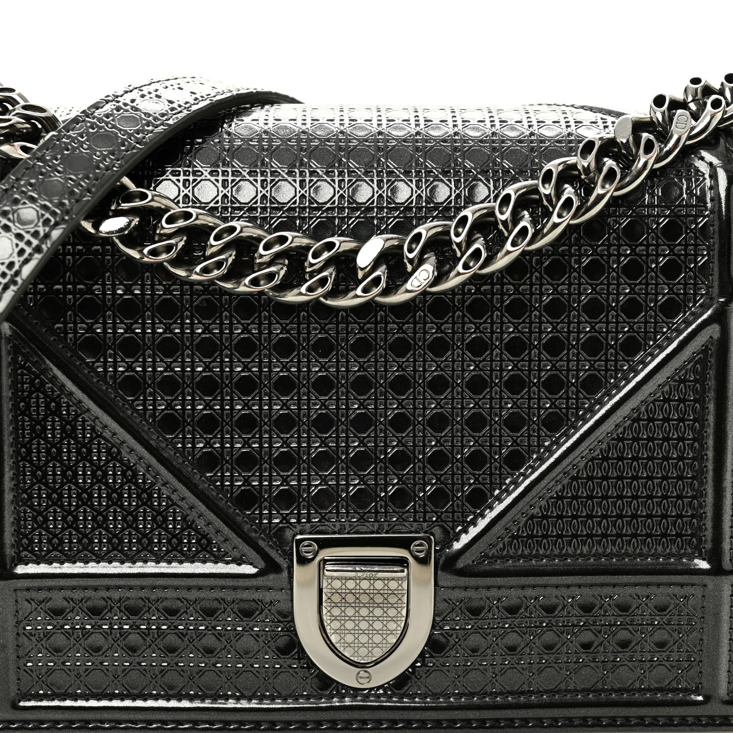 Metallic Patent Micro-Cannage Medium Diorama Flap Bag Onyx Black - Image 6