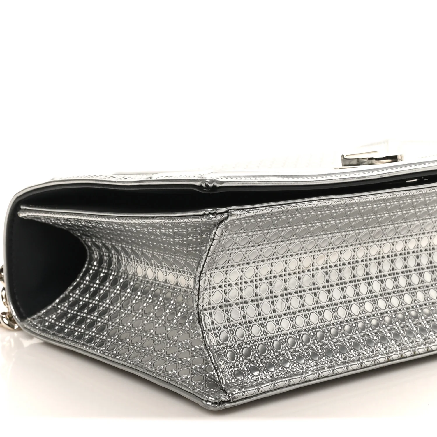 Metallic Patent Micro-Cannage Medium Diorama Flap Bag Silver - Image 8