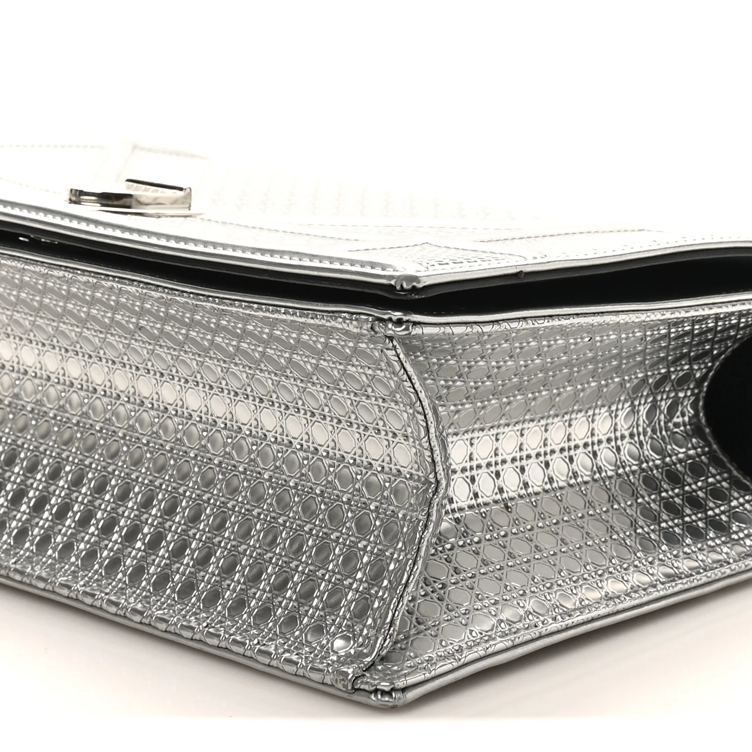 Metallic Patent Micro-Cannage Medium Diorama Flap Bag Silver - Image 9