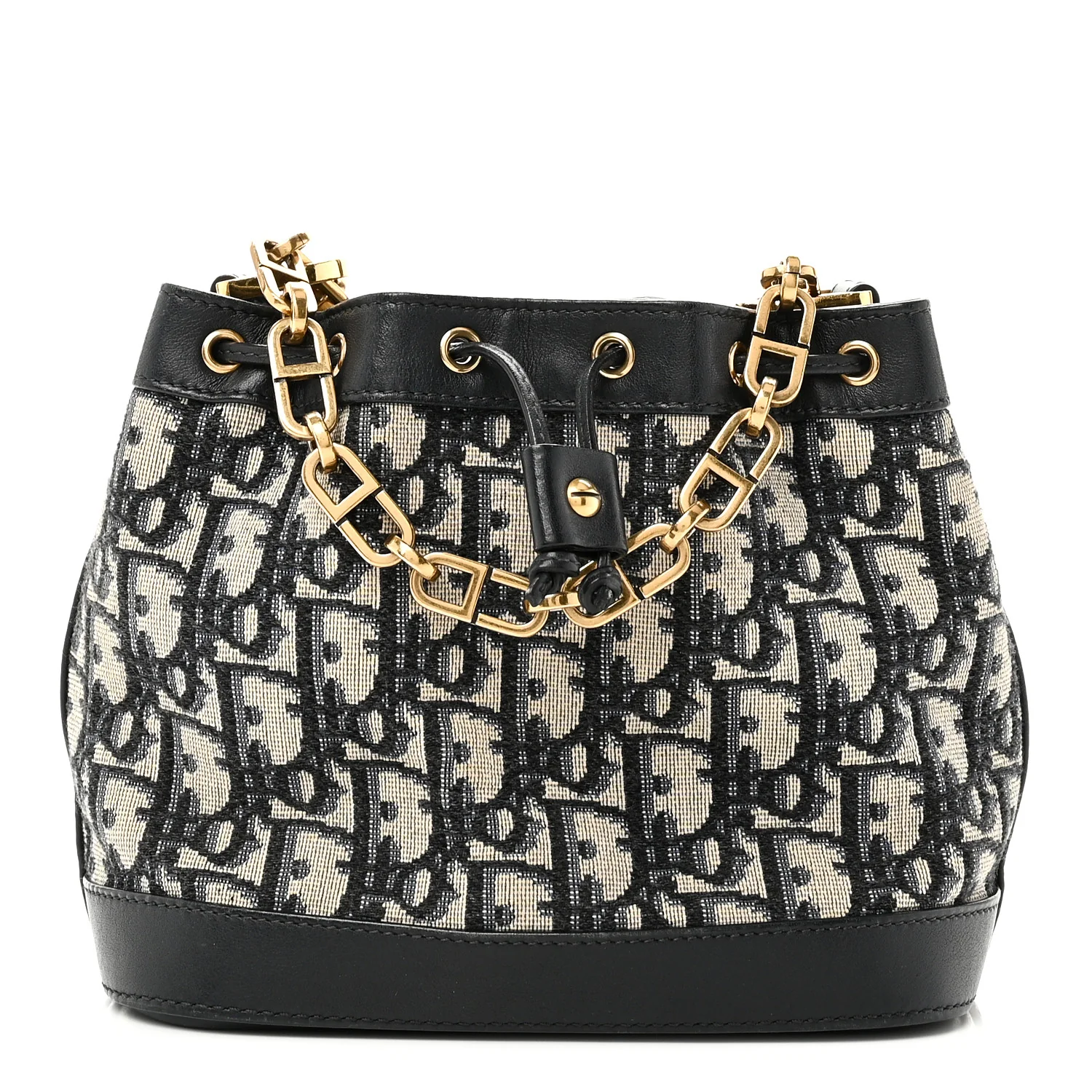 Oblique Drawstring Chain Bucket Bag Blue