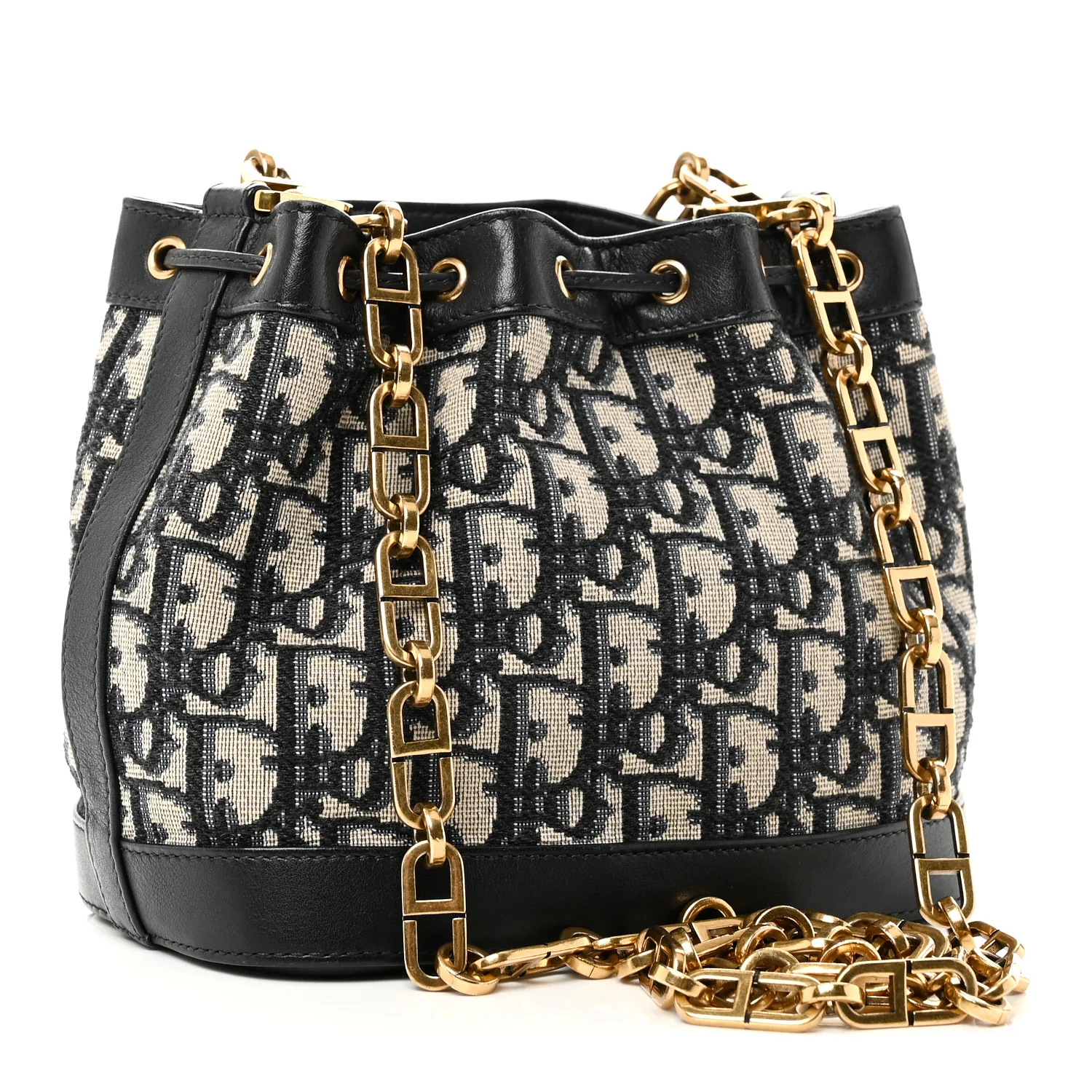 Oblique Drawstring Chain Bucket Bag Blue - Image 3