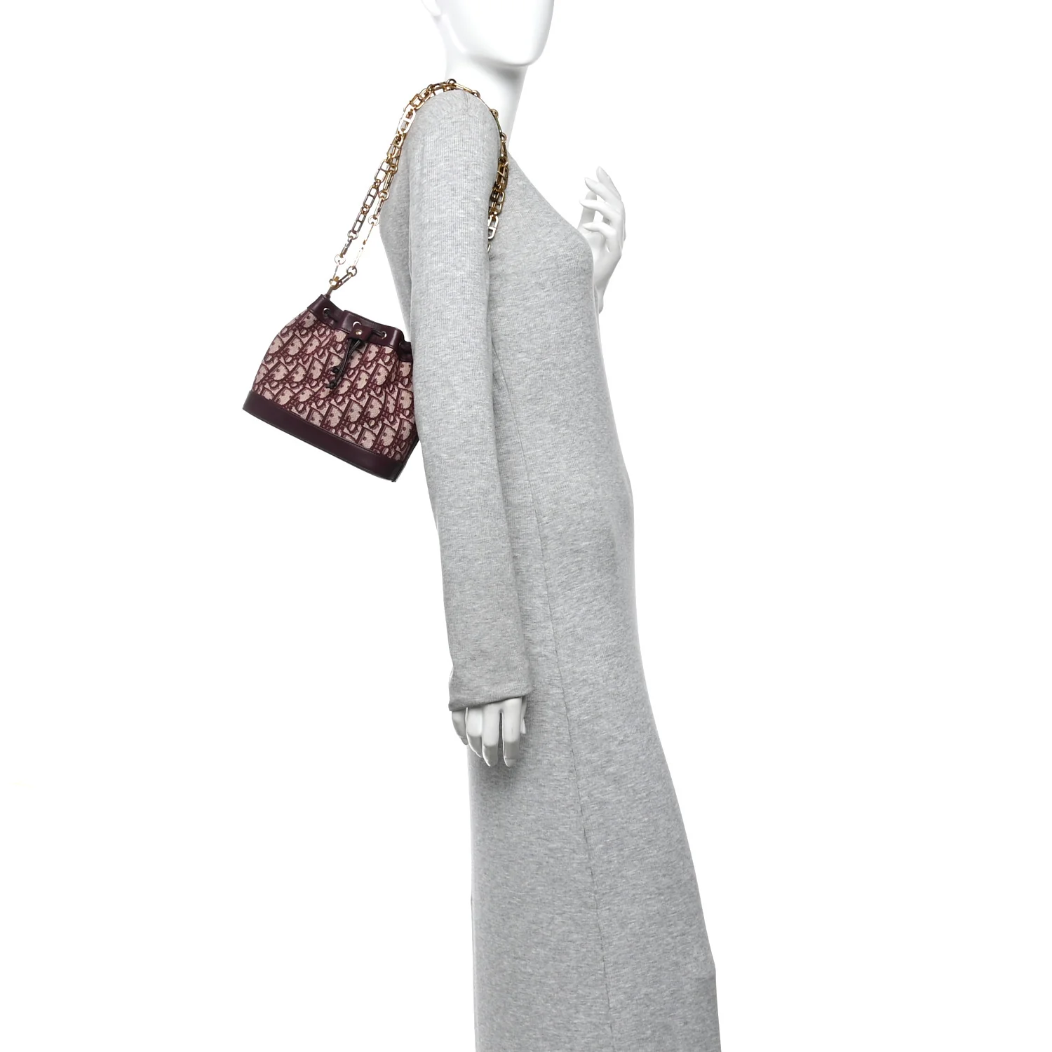 Oblique Drawstring Chain Bucket Bag Burgundy - Image 2