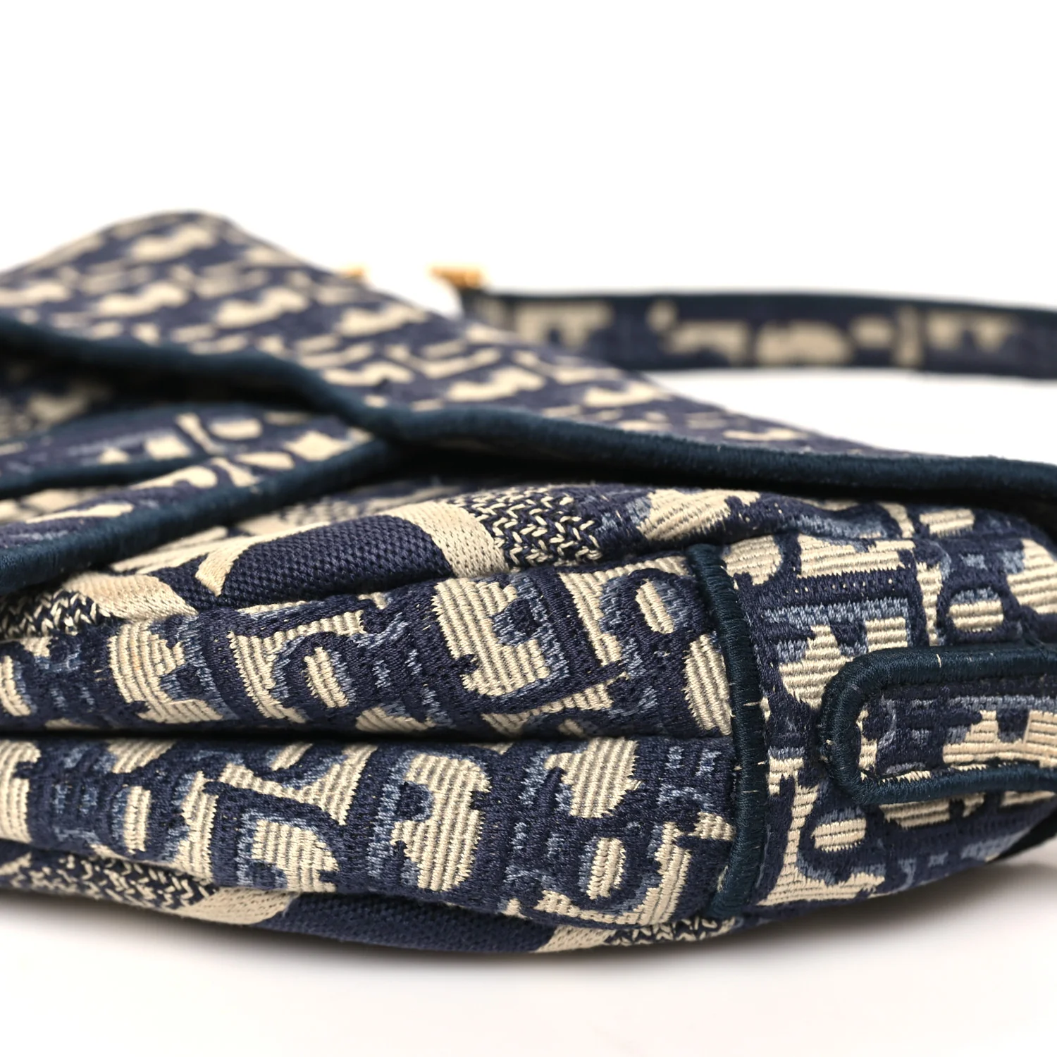 Oblique Embroidered Saddle Bag Blue - Image 10
