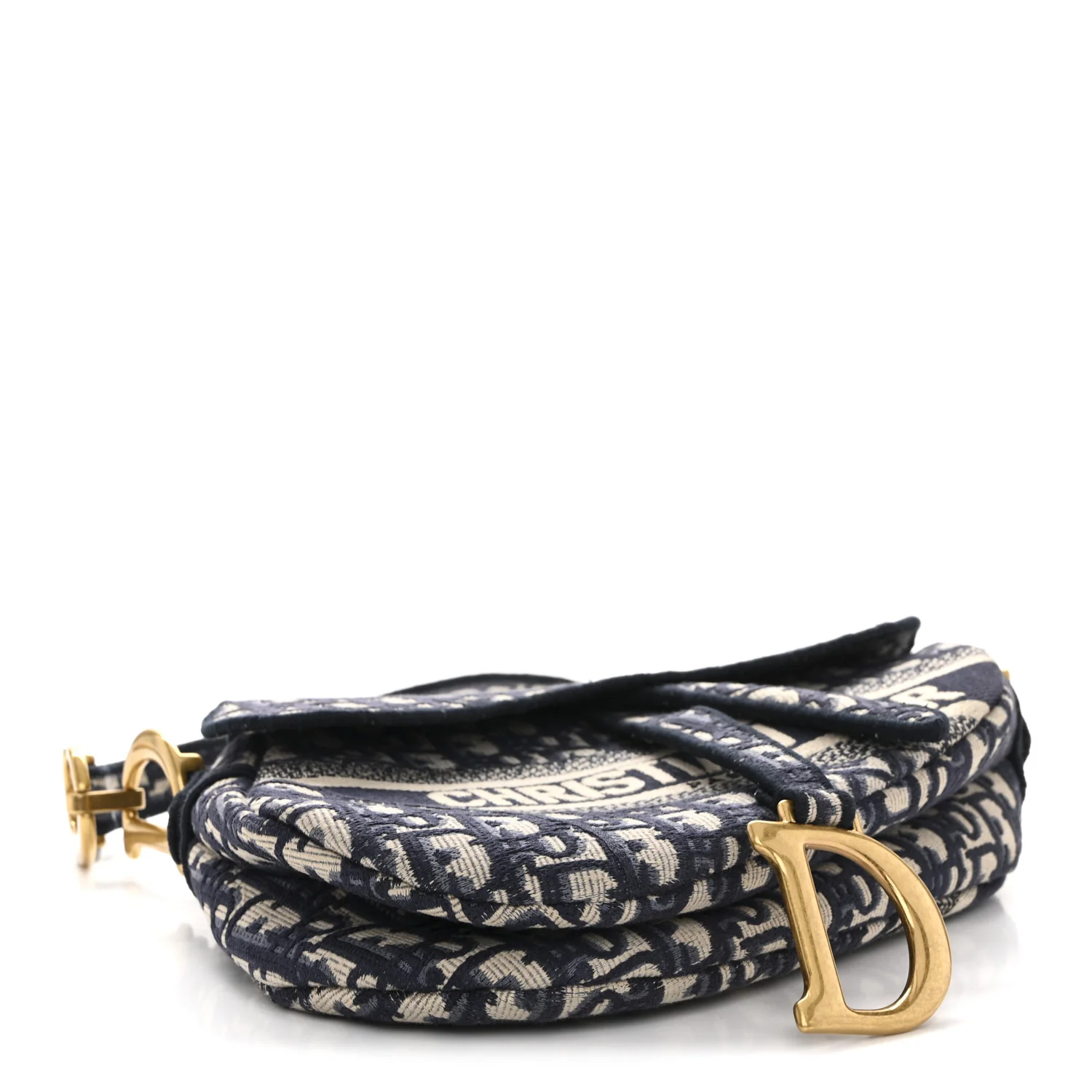 Oblique Embroidered Saddle Bag Blue - Image 4