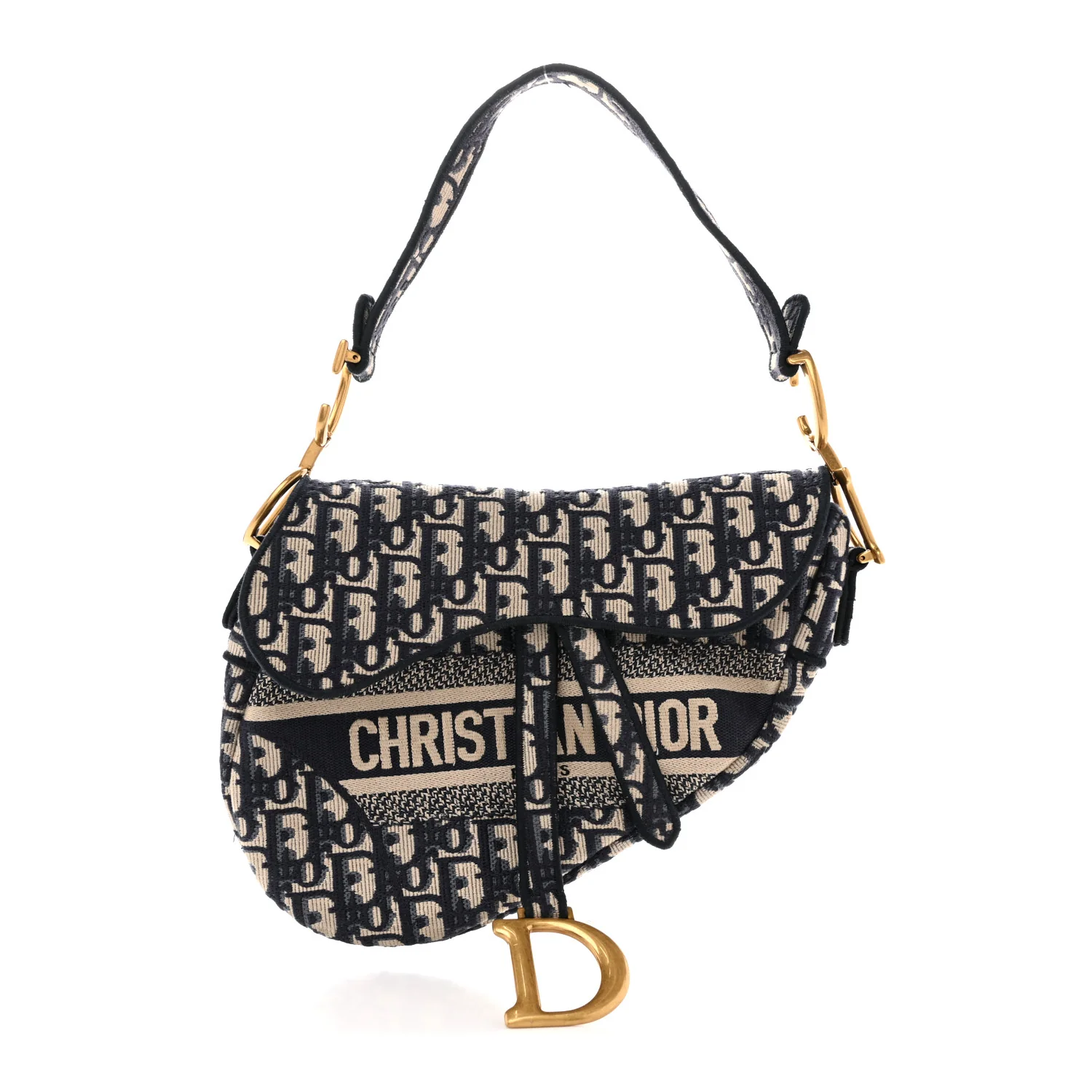 Oblique Embroidered Saddle Bag Blue
