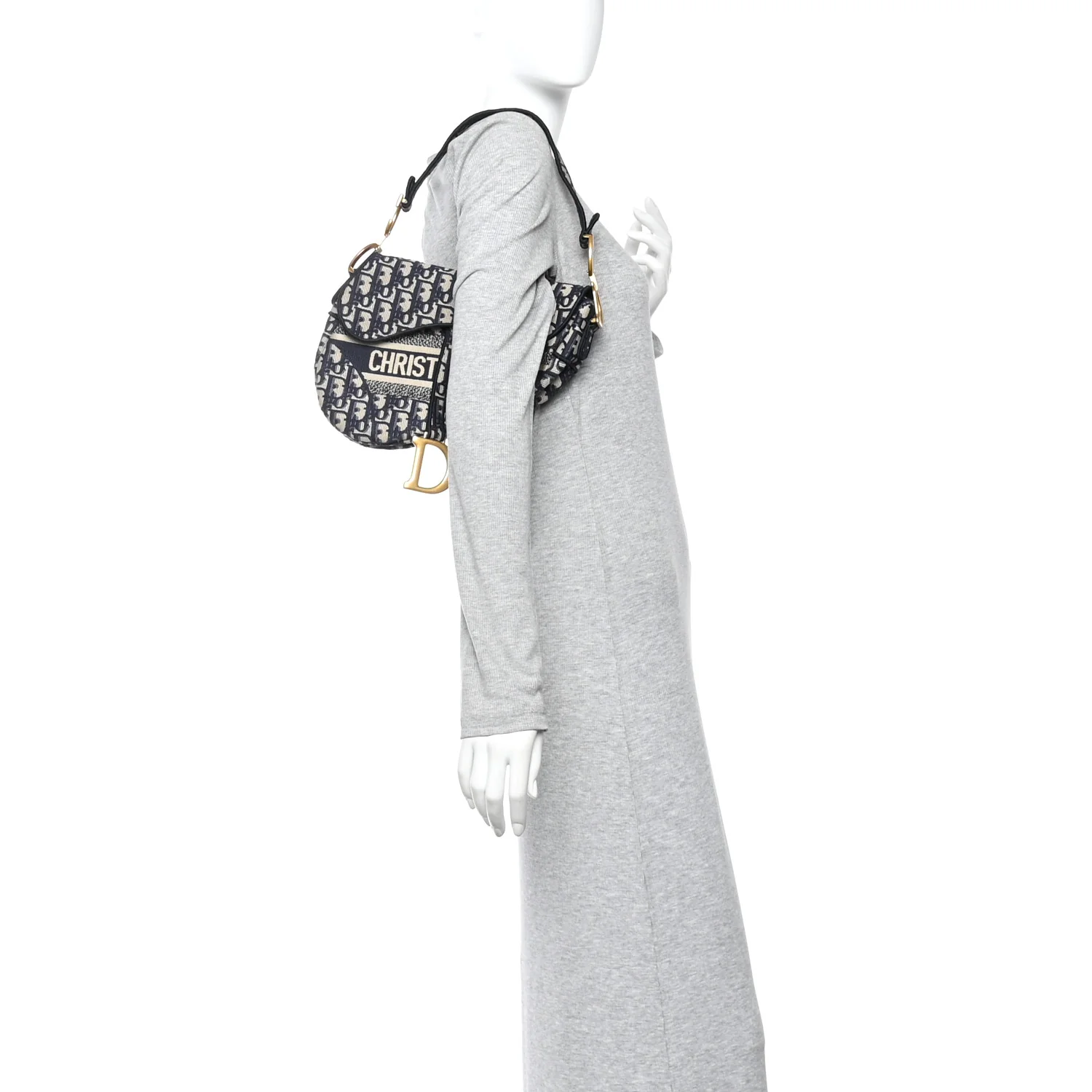 Oblique Embroidered Saddle Bag Blue - Image 2