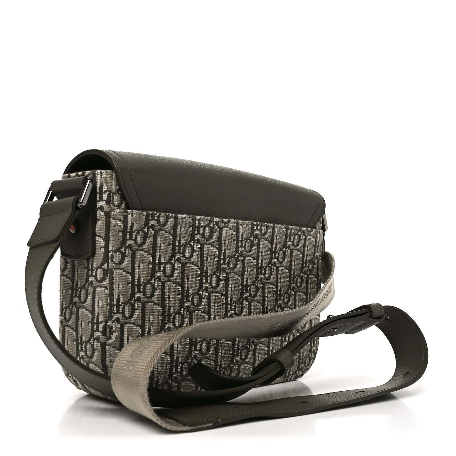 Oblique Jacquard Grained Calfskin Small Saddle Messenger Bag With Flap Green - Image 2