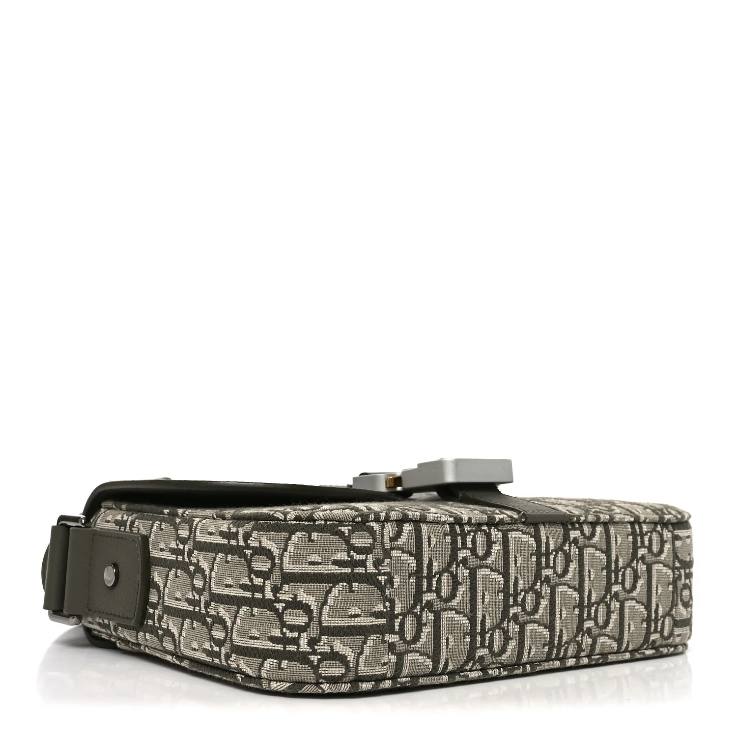 Oblique Jacquard Grained Calfskin Small Saddle Messenger Bag With Flap Green - Image 3