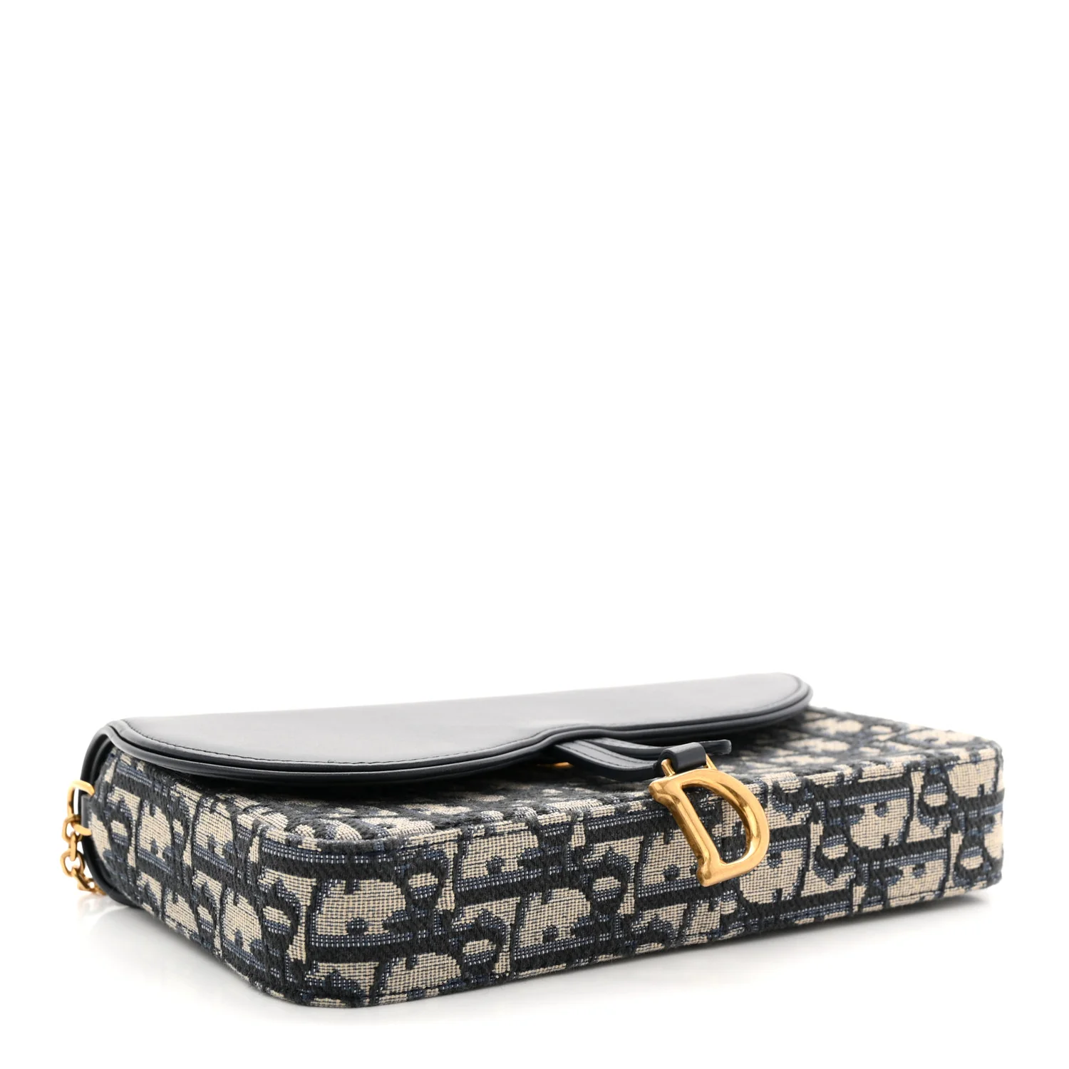 Oblique Smooth Calfskin Medium Saddle Pouch With Chain Blue - Image 4