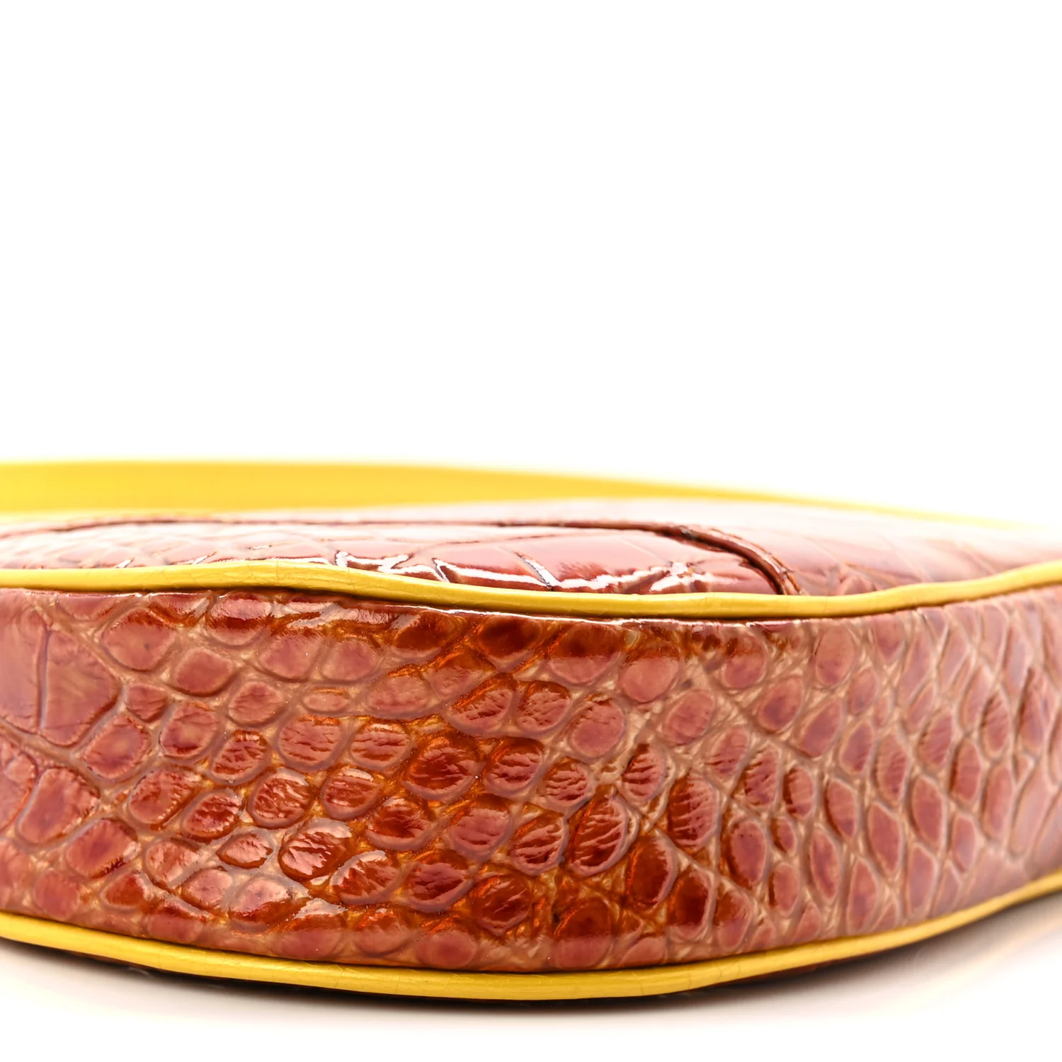 Patent Calfskin Crocodile Embossed Mini Saddle Pochette Orange - Image 9