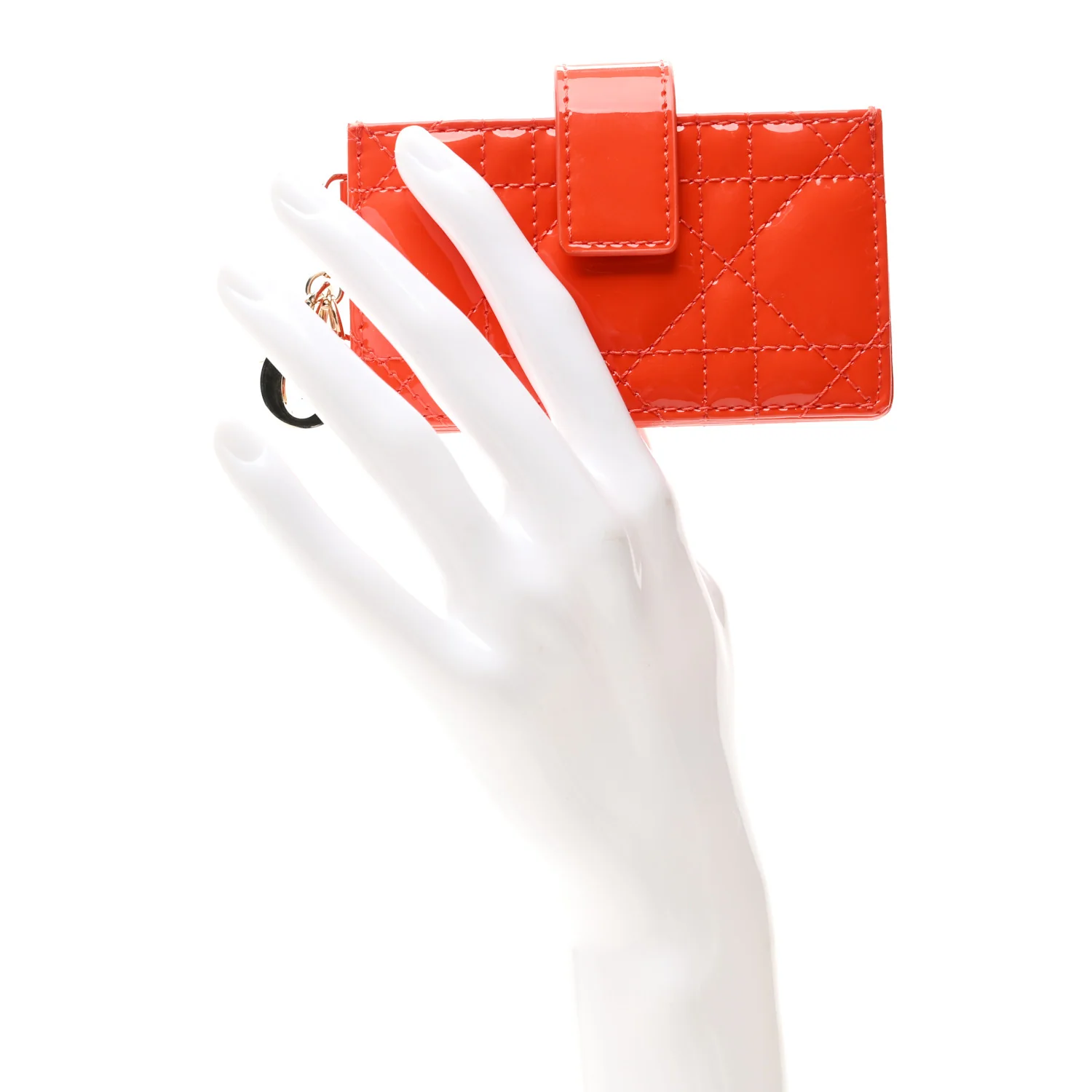 Patent Cannage Lady Dior 5-Gusset Card Holder Bright Orange - Image 2