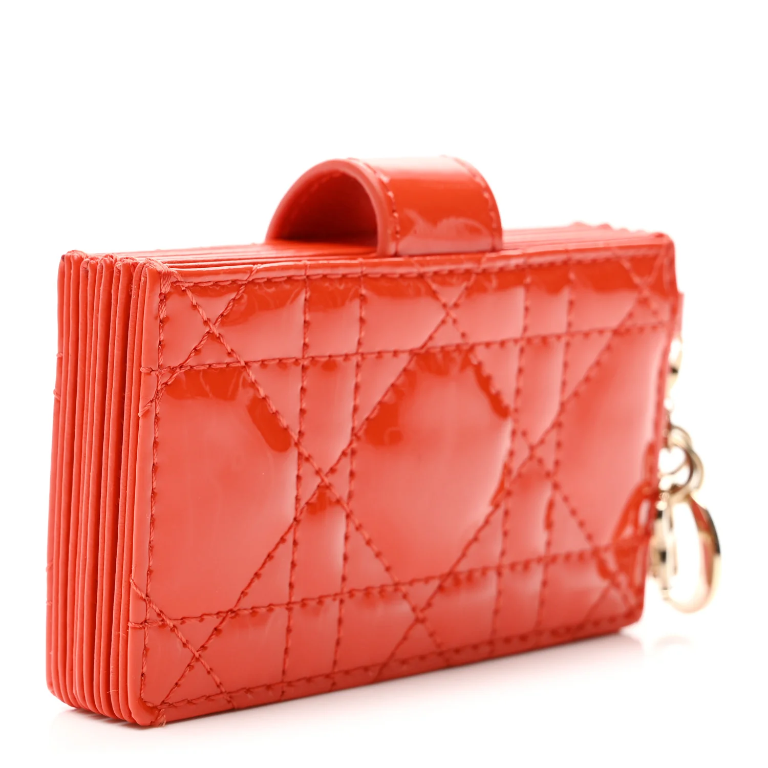 Patent Cannage Lady Dior 5-Gusset Card Holder Bright Orange - Image 3