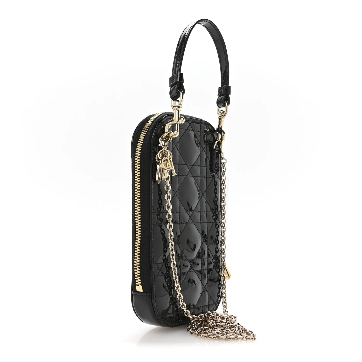 Patent Cannage Lady Dior Phone Holder Black - Image 2