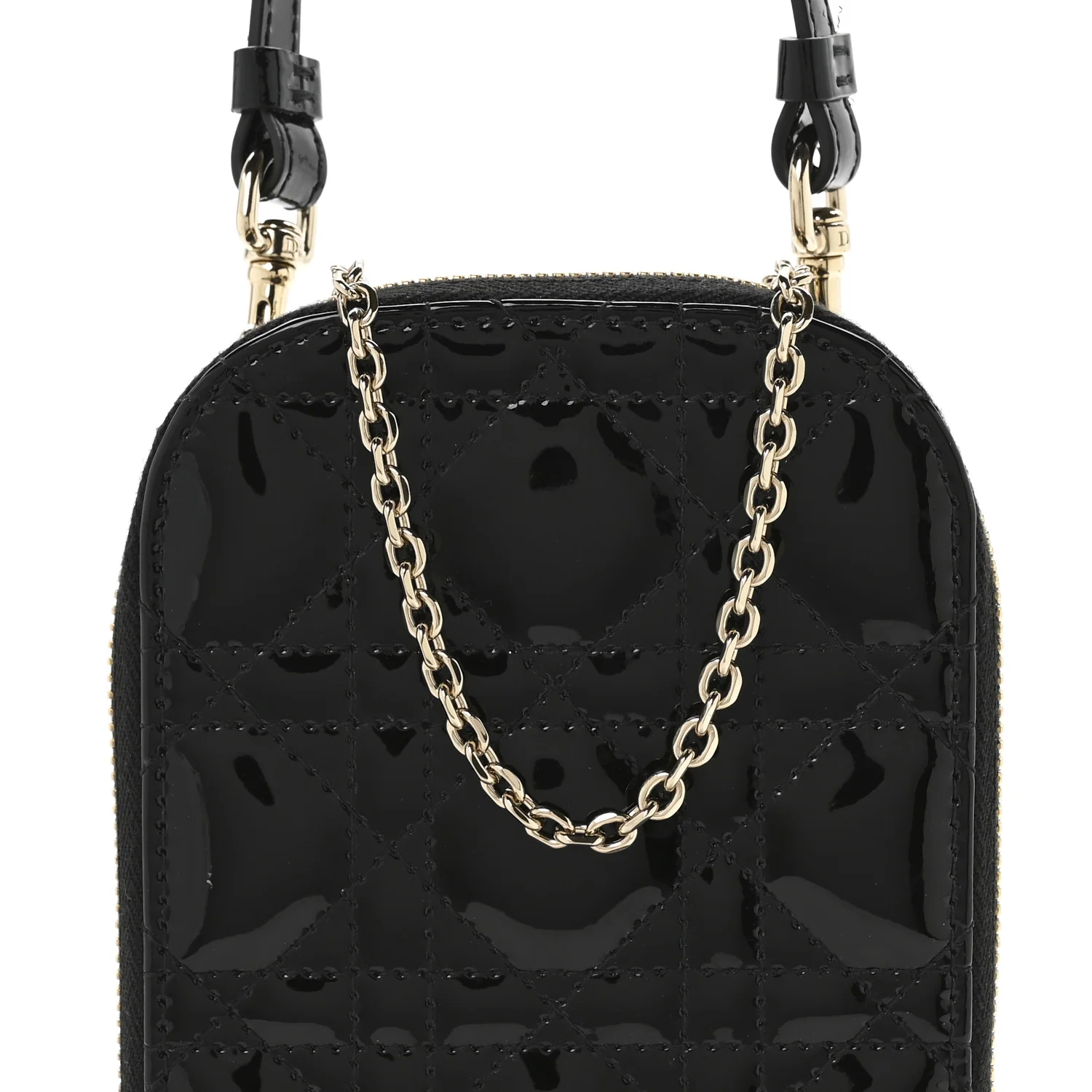 Patent Cannage Lady Dior Phone Holder Black - Image 8