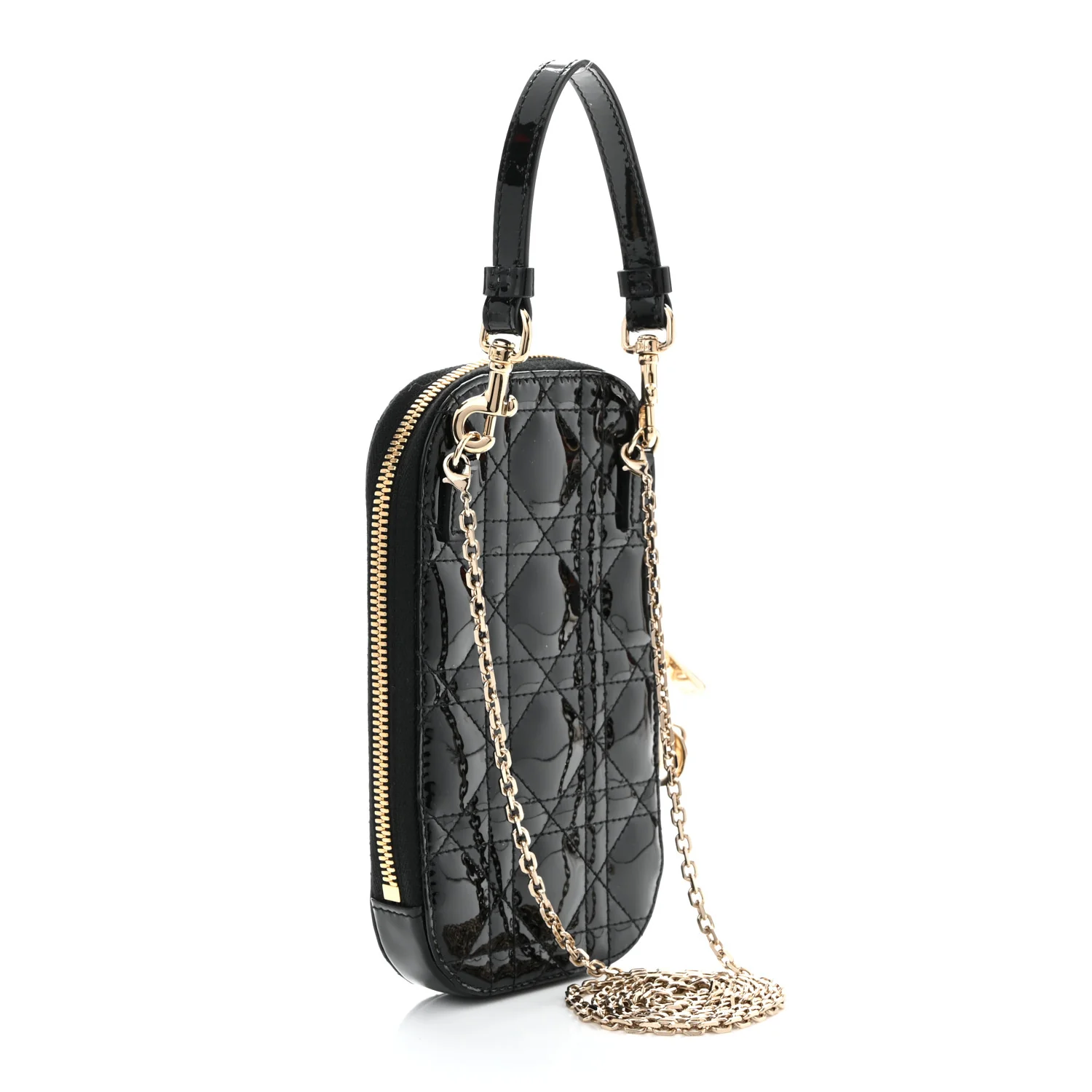 Patent Cannage Lady Dior Phone Holder Black - Image 3