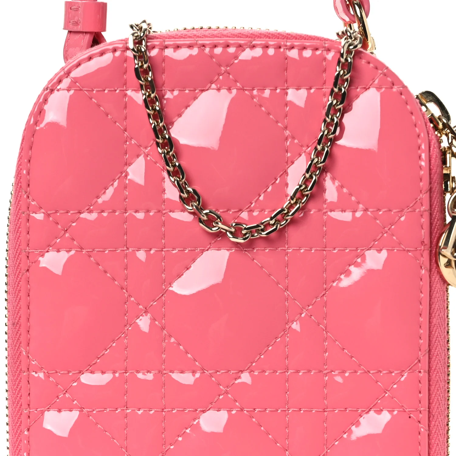 Patent Cannage Lady Dior Phone Holder Pink - Image 8