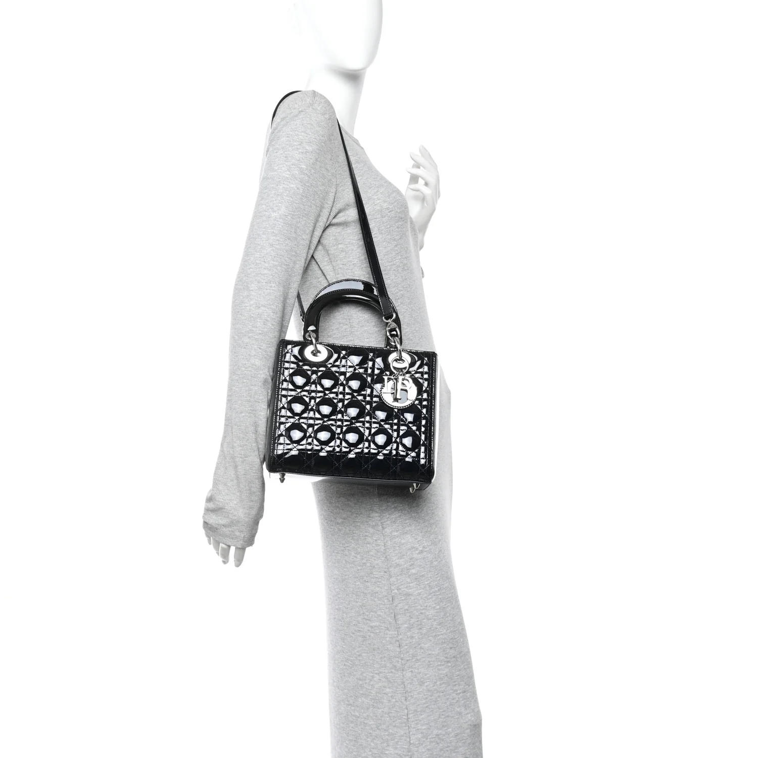 Patent Cannage Medium Lady Dior Navy Blue - Image 2